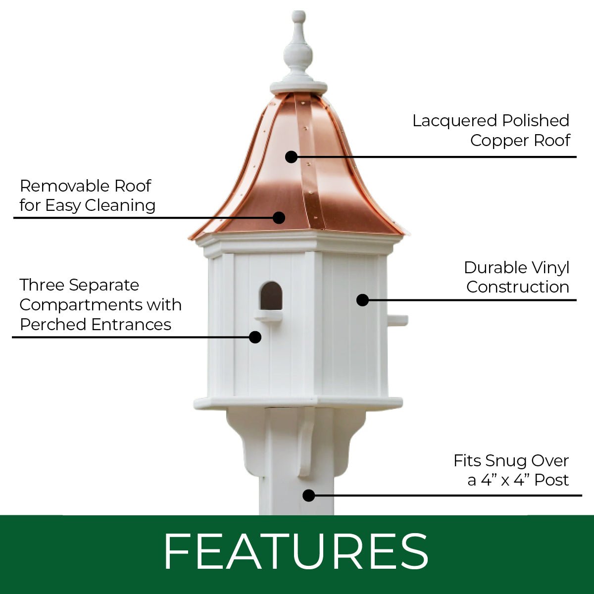 Arbor Bird House – Polished Copper Roof - Good Directions