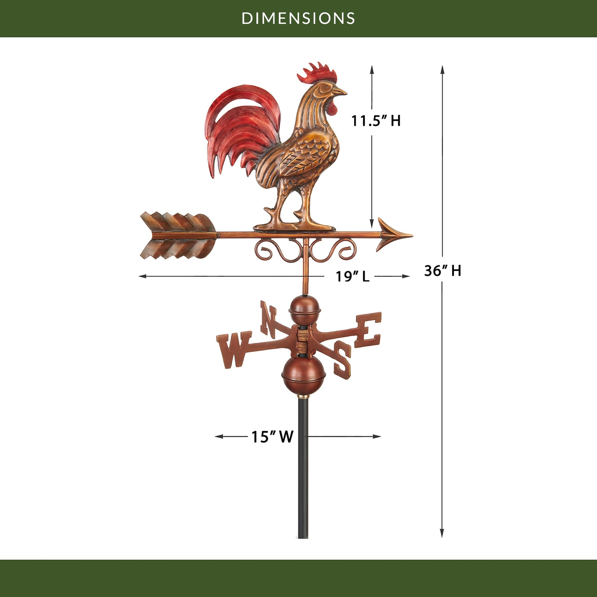 Bantam Red Rooster Weathervane - Good Directions