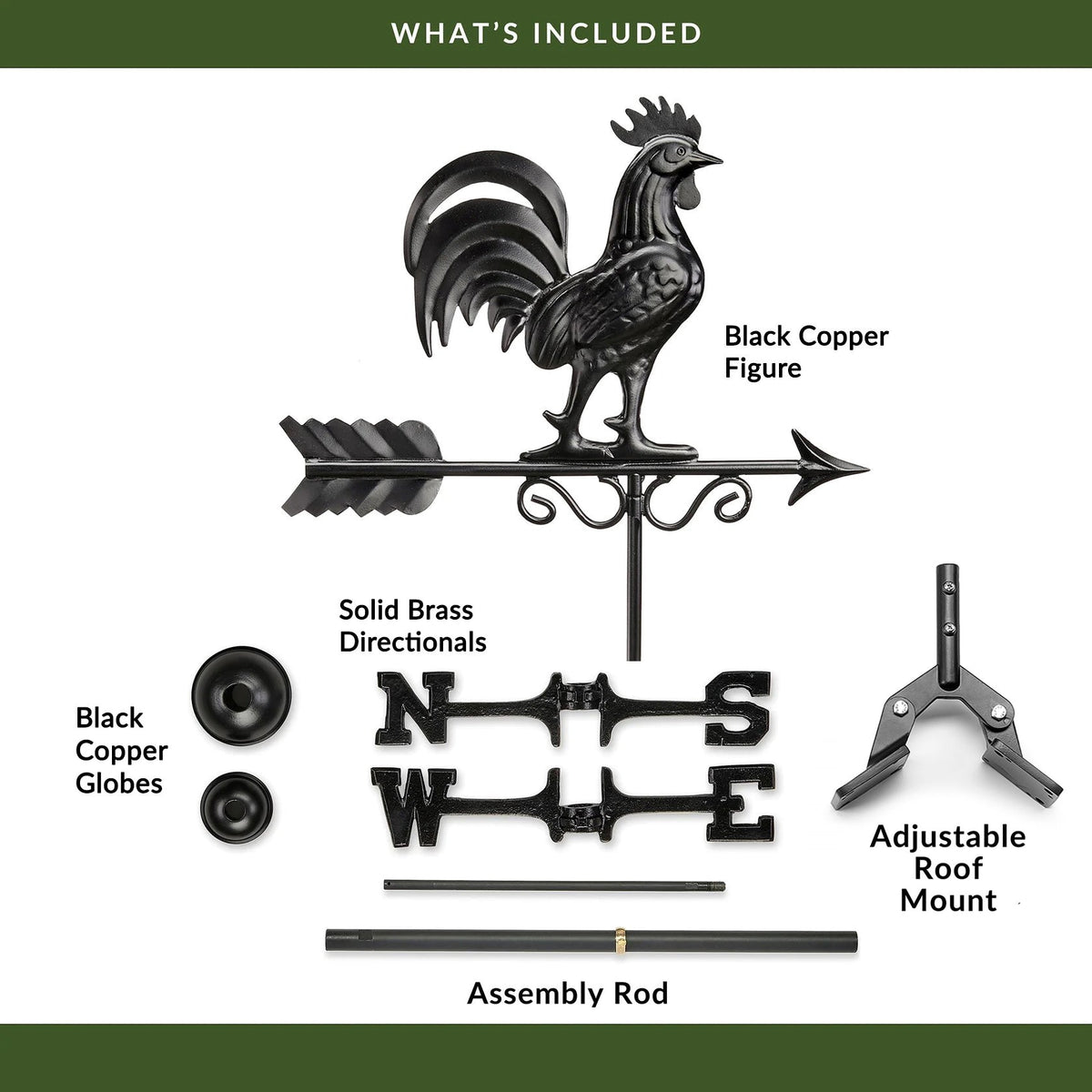 Bantam Rooster Weathervane - Matte Black Copper - Good Directions