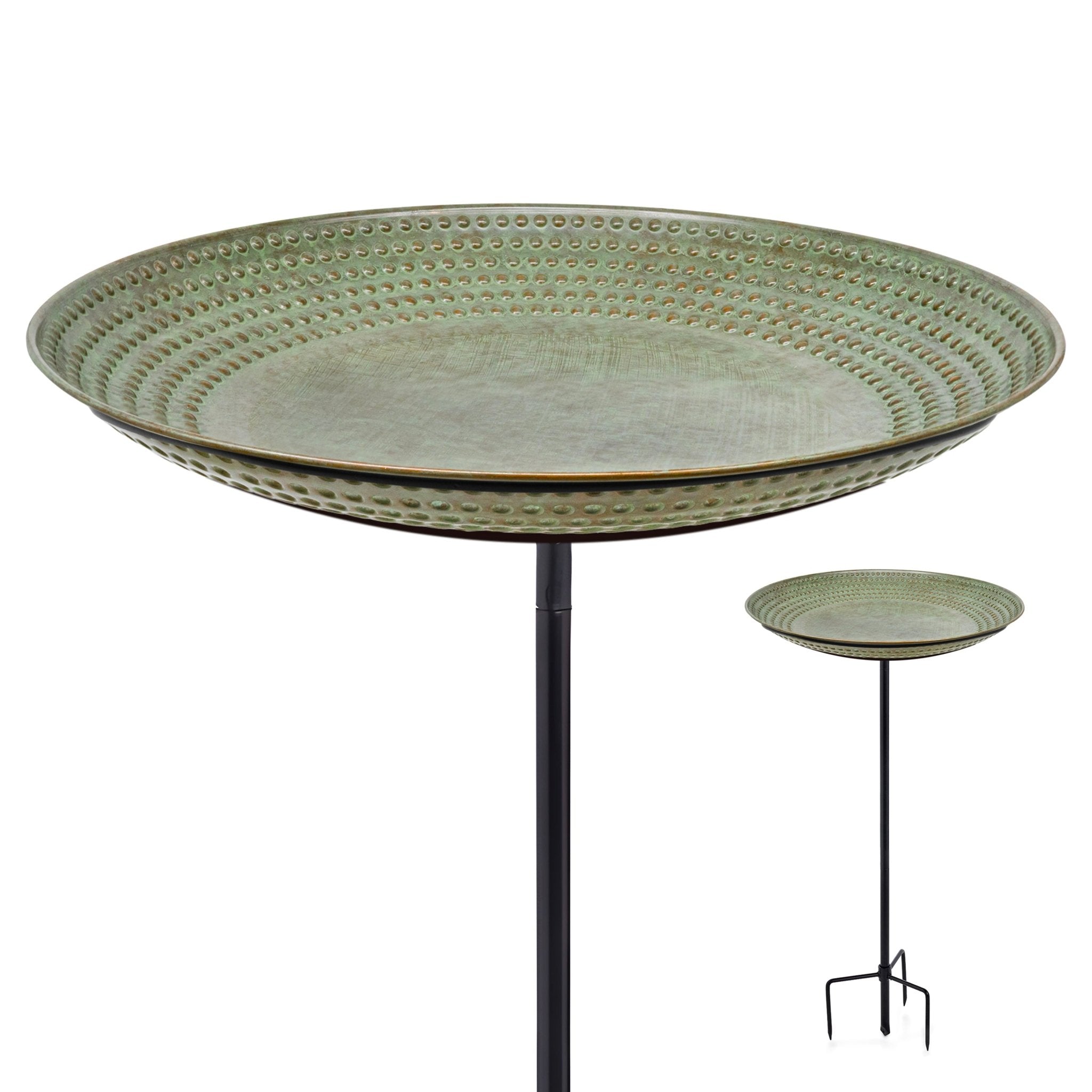 Beaded Copper Birdbath with Garden Pole, 18"D - Blue Verde Finish - Good Directions