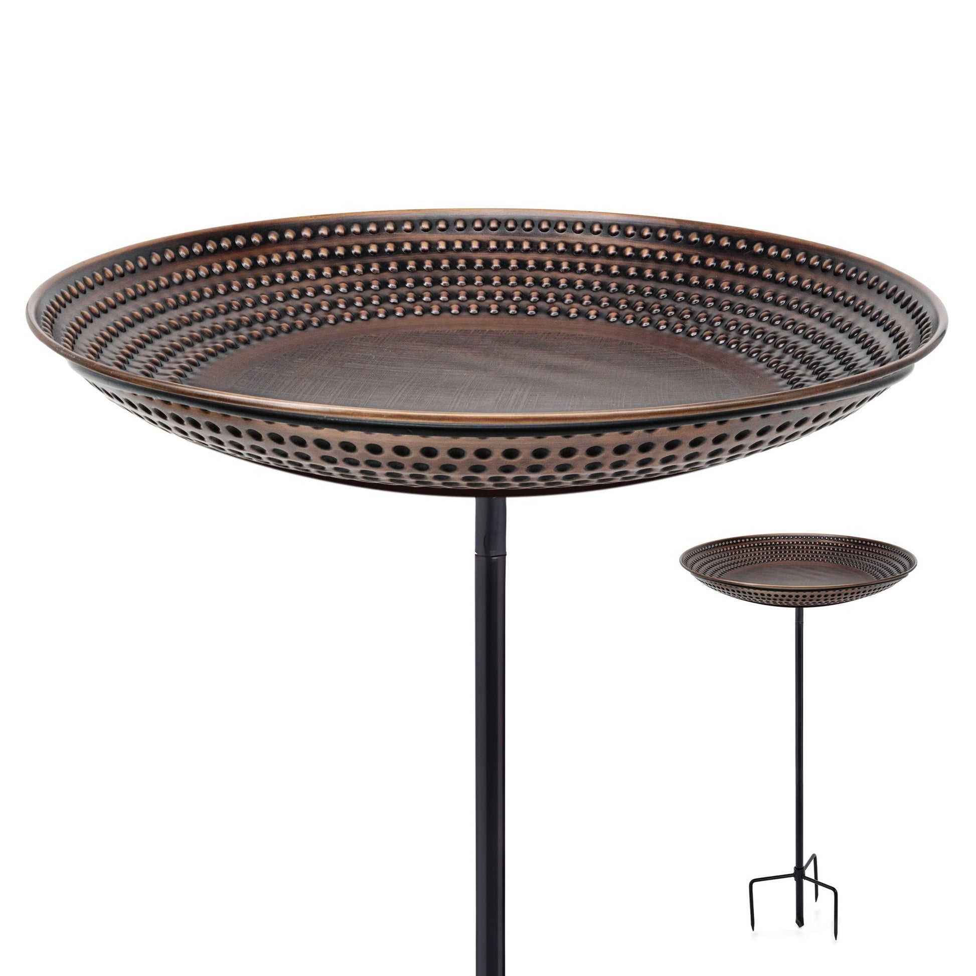 Beaded Copper Birdbath with Garden Pole, 18"D - Bronze Finish - Good Directions