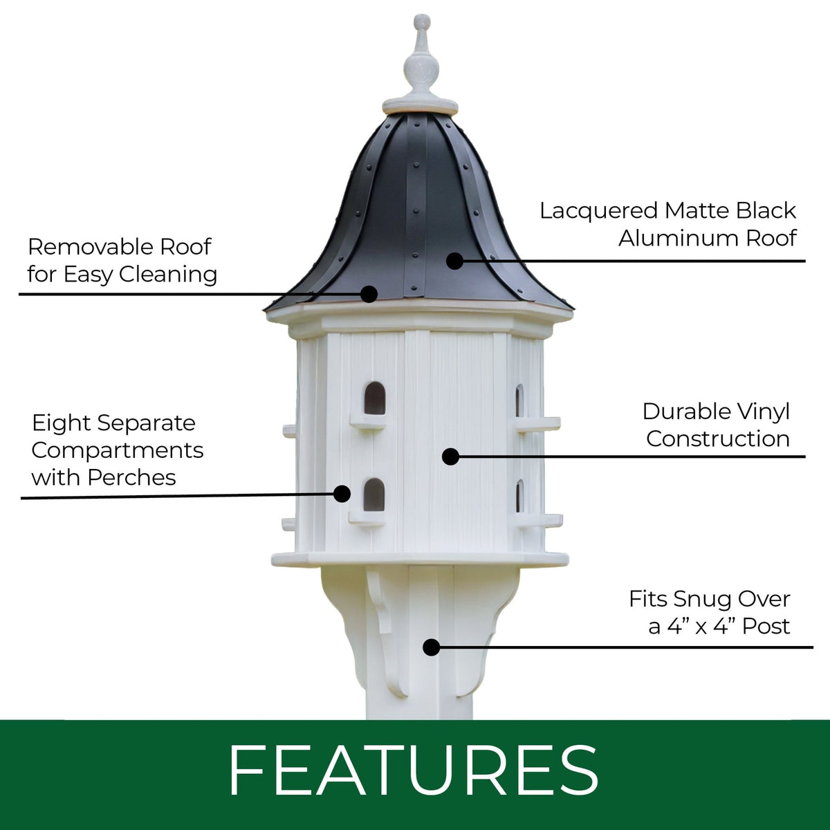 Belvedere Bird House — Black Aluminum Roof - Good Directions