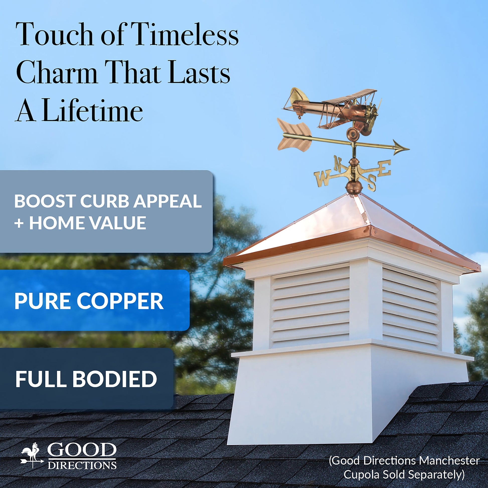 Biplane with Arrow Cottage Weathervane - Good Directions