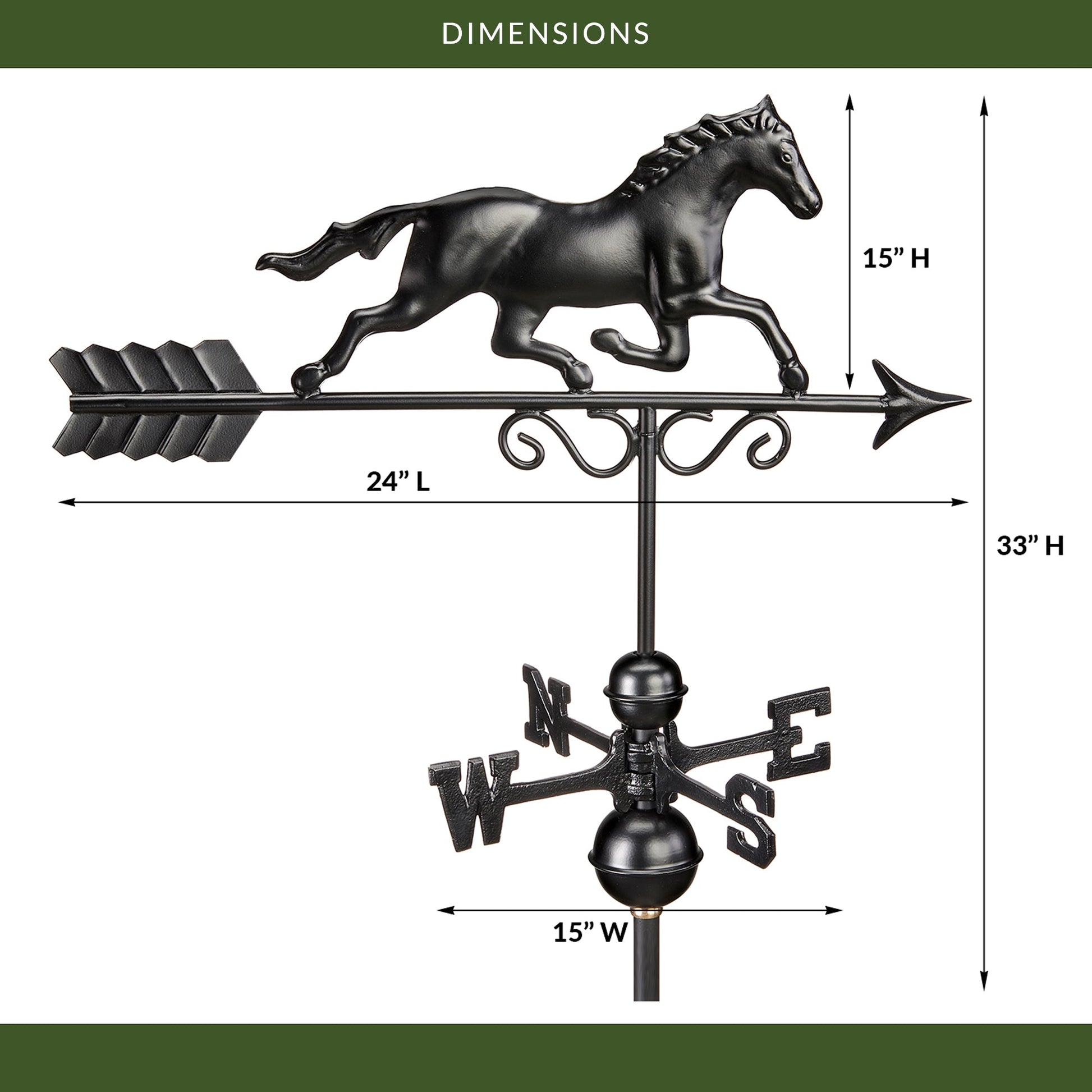 Black Aluminum Galloping Horse - Good Directions