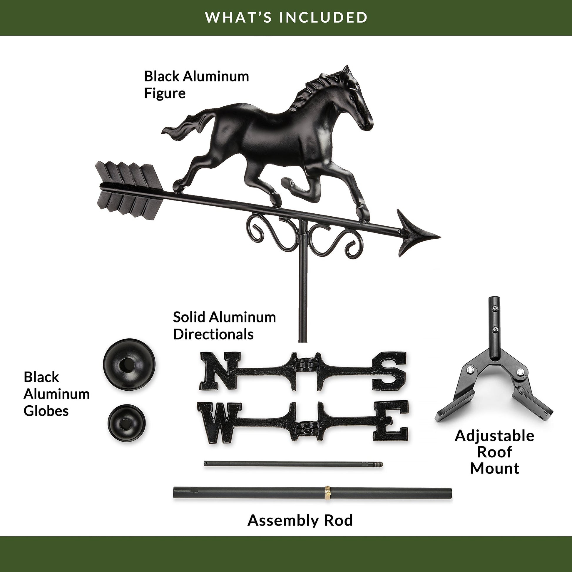 Black Aluminum Galloping Horse - Good Directions