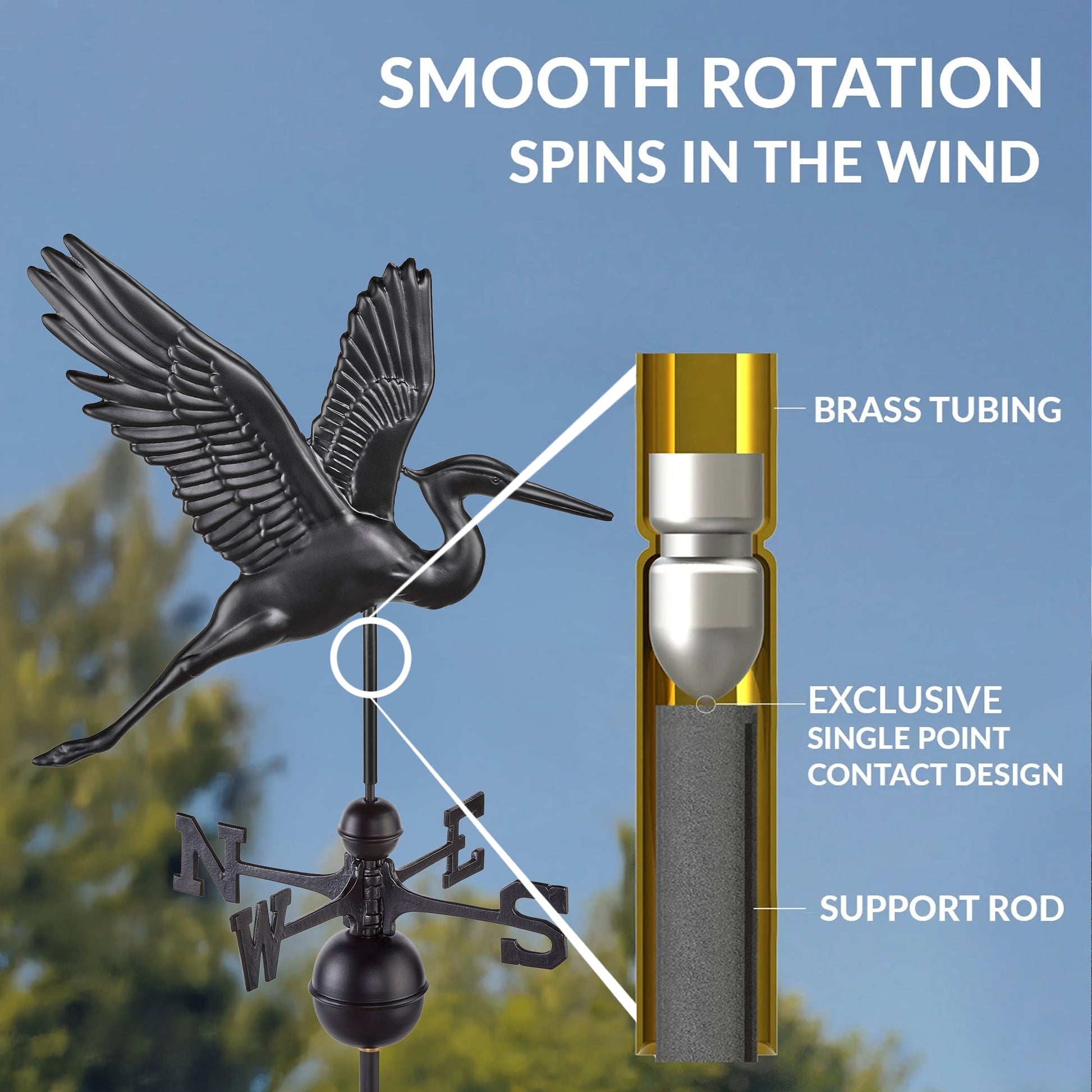 Black Aluminum Graceful Heron Standard Weathervane - Good Directions