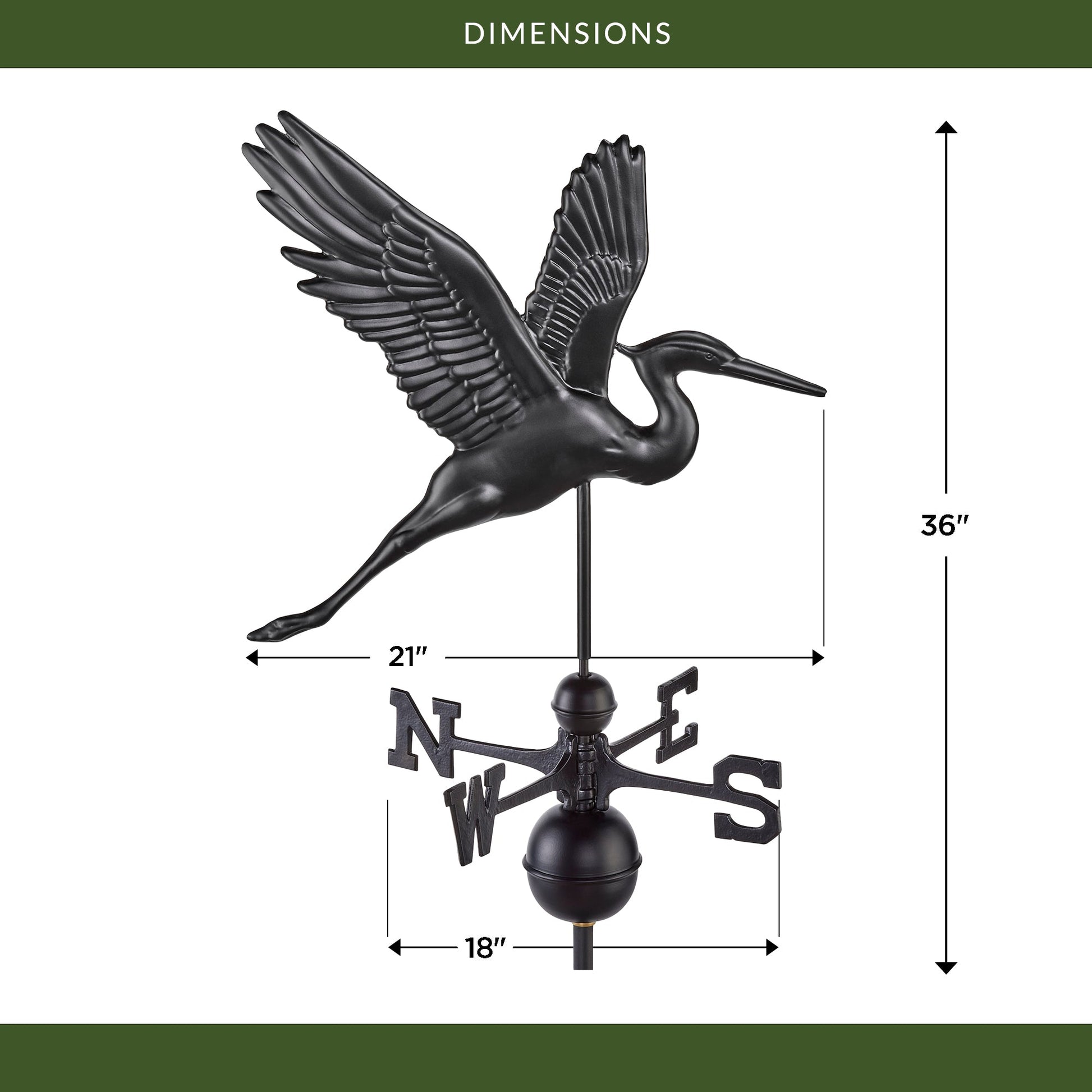 Black Aluminum Graceful Heron Standard Weathervane - Good Directions