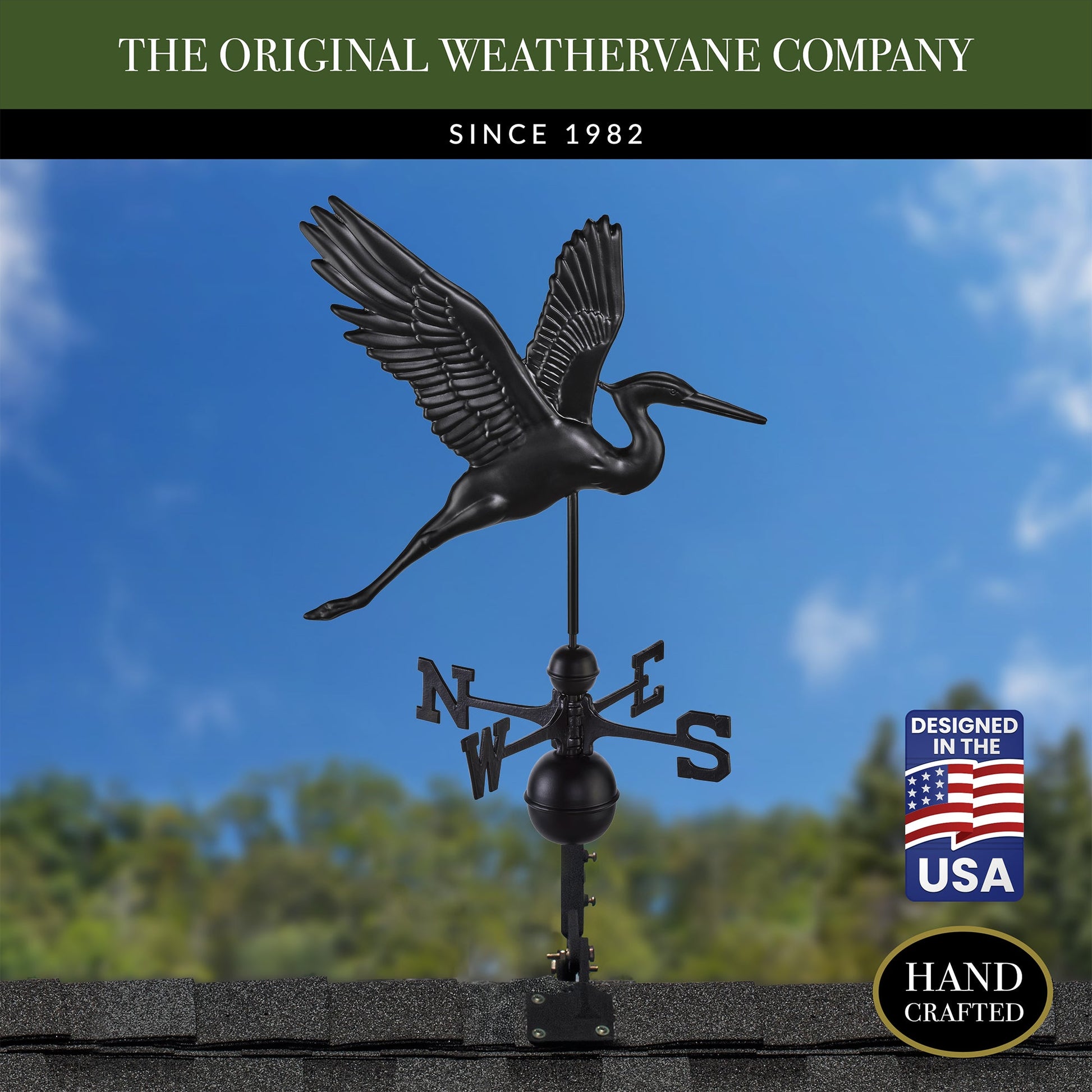 Black Aluminum Graceful Heron Standard Weathervane - Good Directions