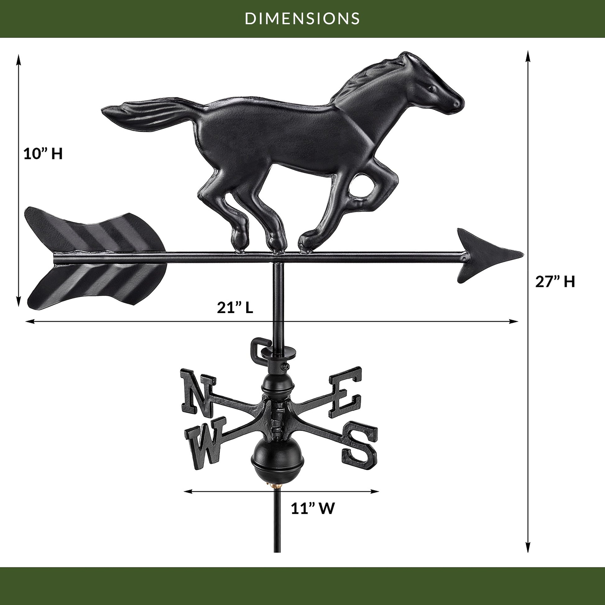 Black Aluminum Horse Cottage Weathervane - Good Directions