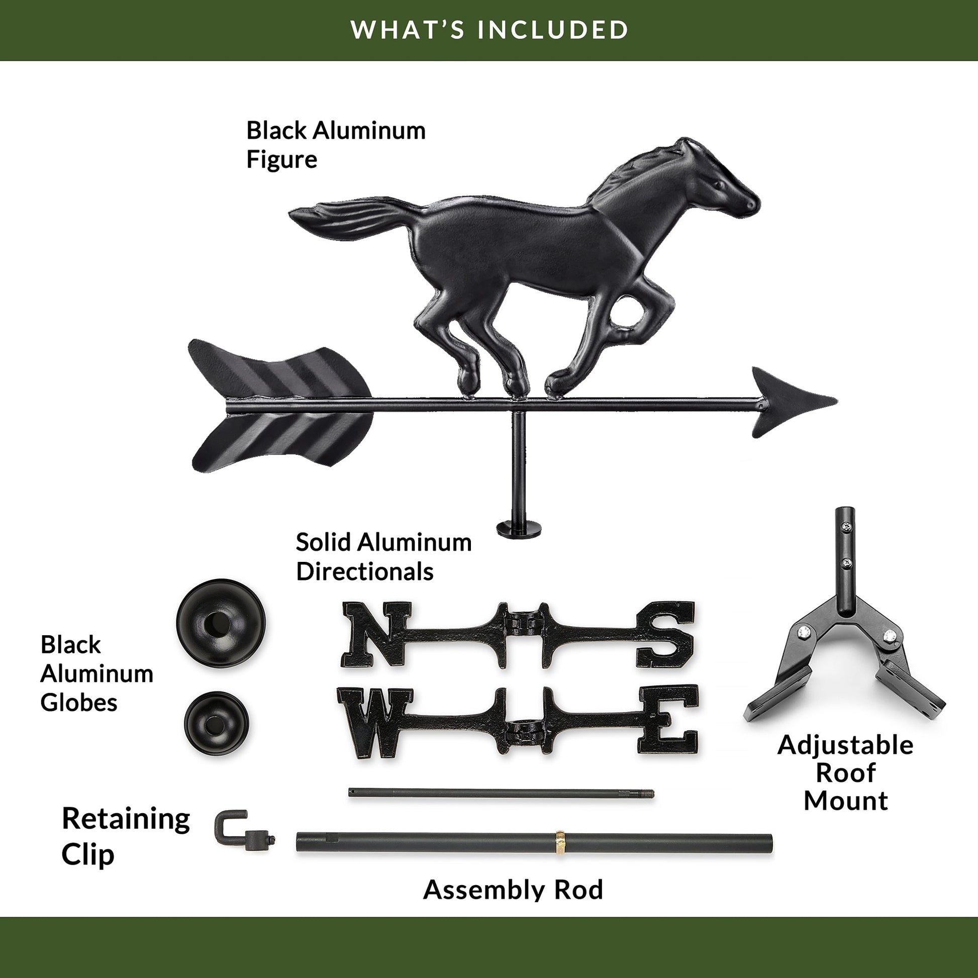 Black Aluminum Horse Cottage Weathervane - Good Directions
