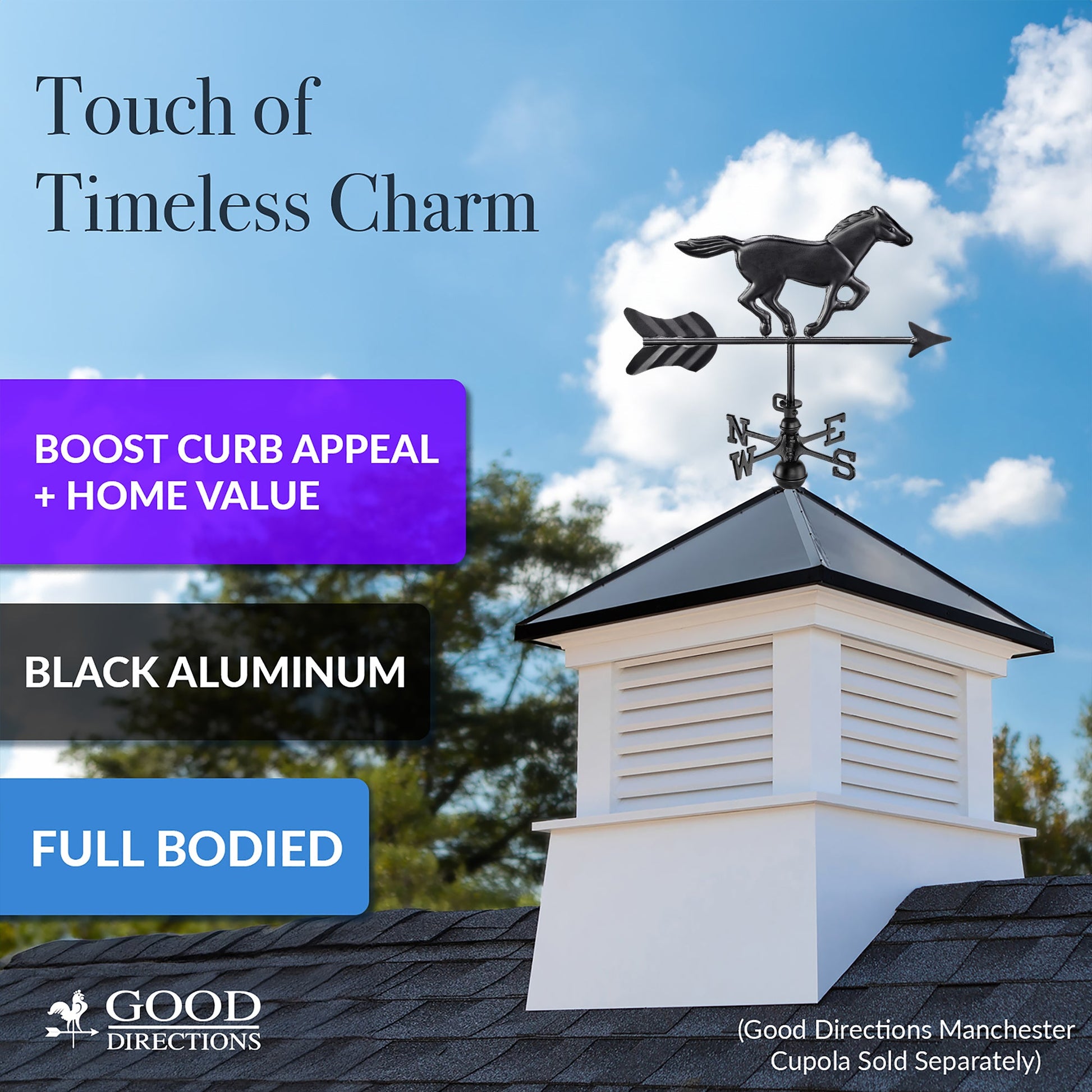 Black Aluminum Horse Cottage Weathervane - Good Directions