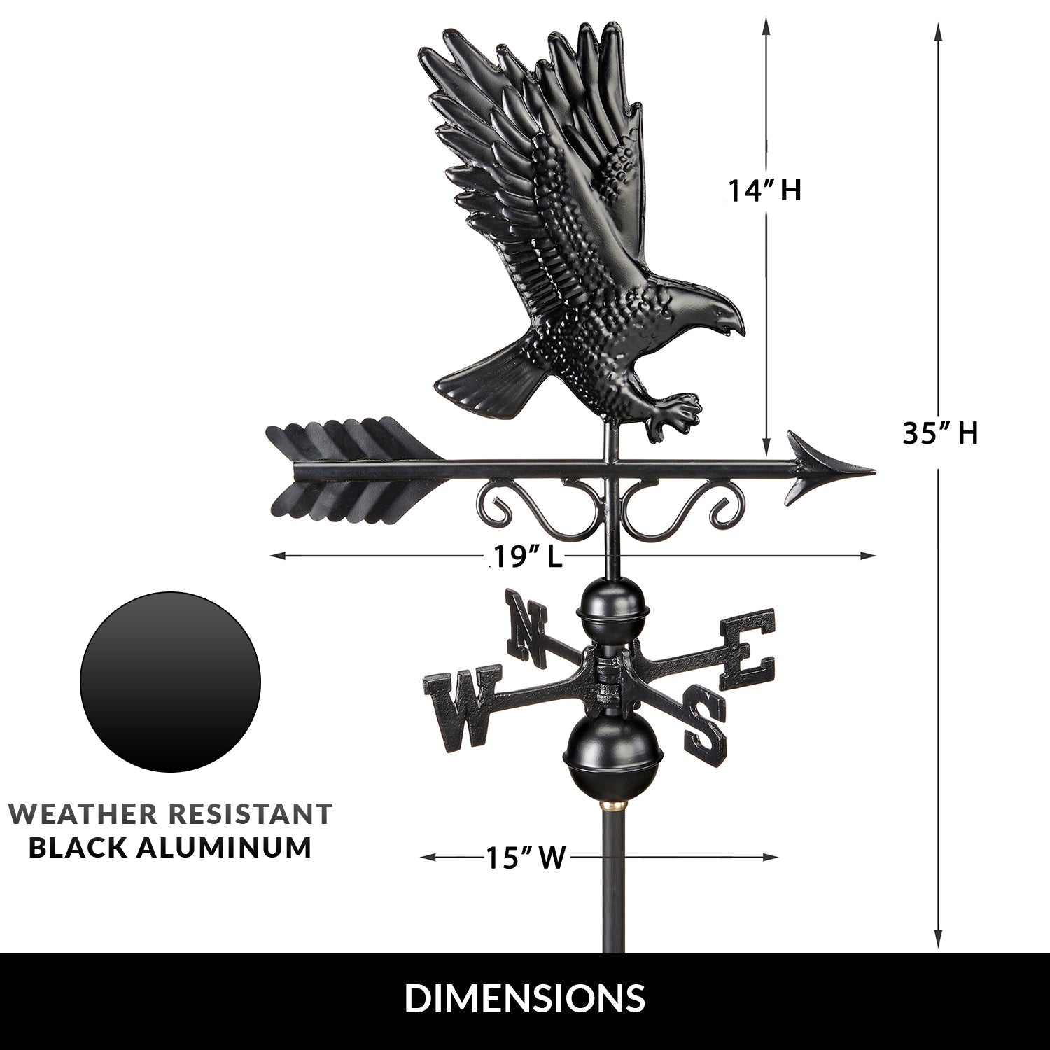 Black Aluminum Majestic Eagle Standard Weathervane - Good Directions