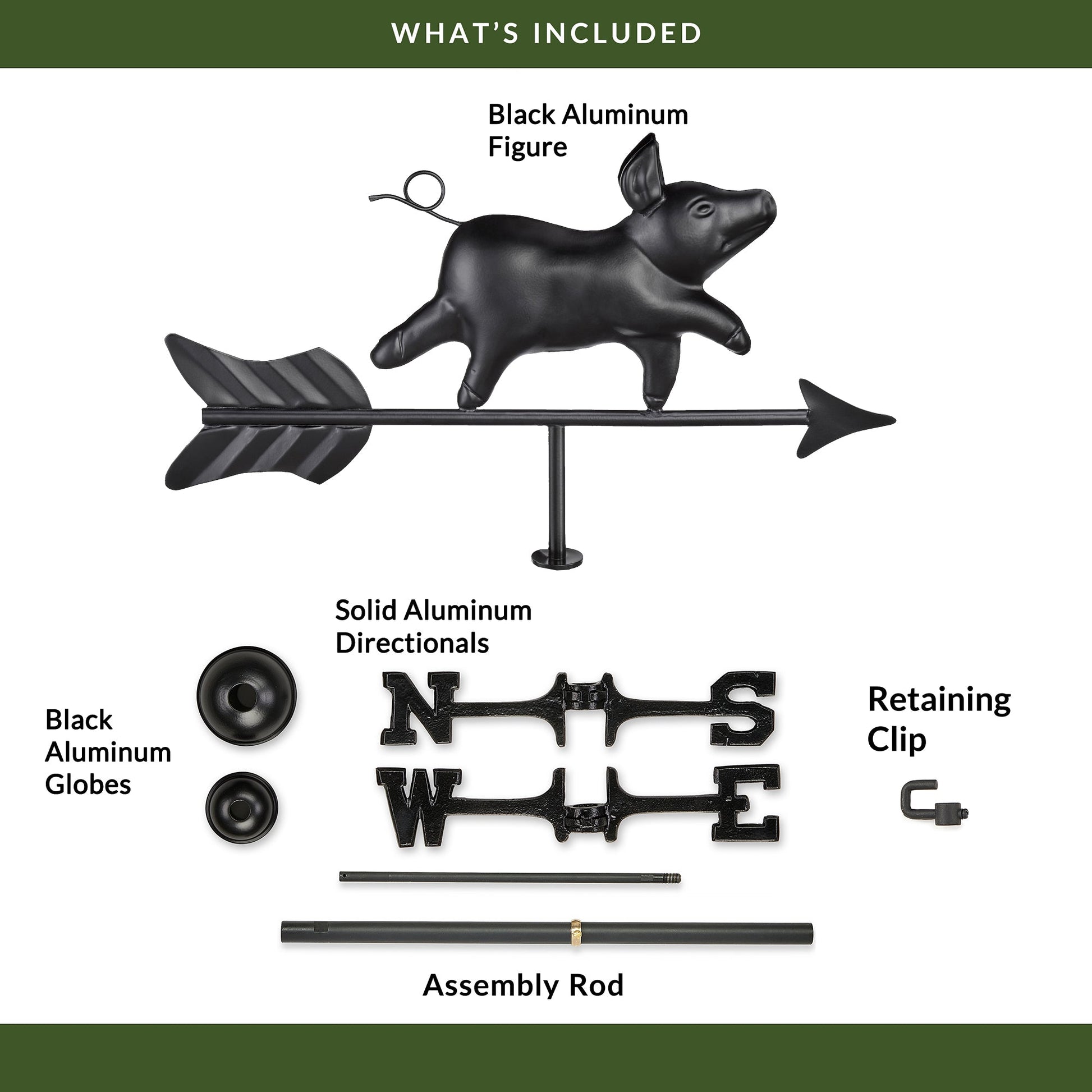 Black Aluminum Pig Cottage Weathervane - Good Directions