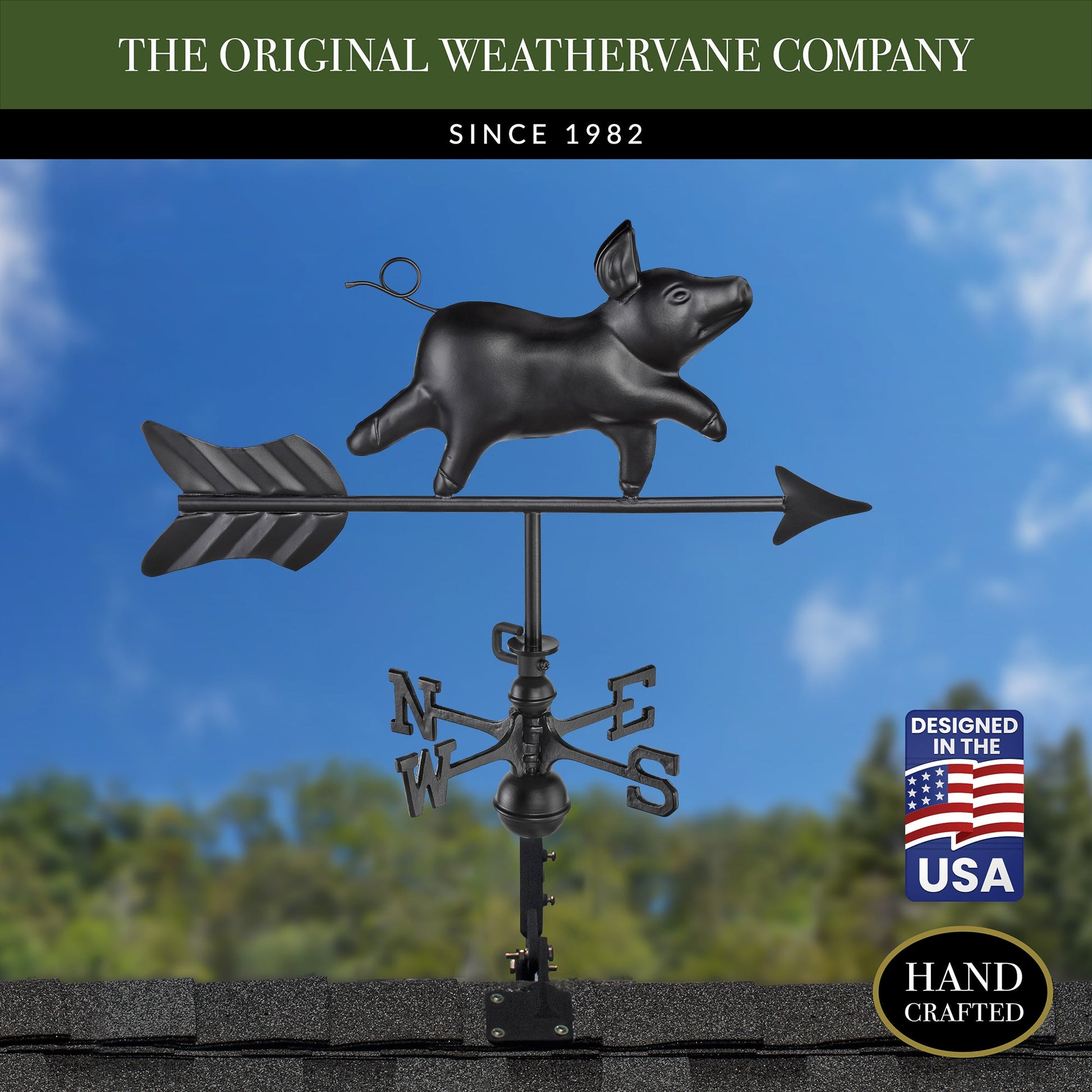 Black Aluminum Pig Cottage Weathervane - Good Directions