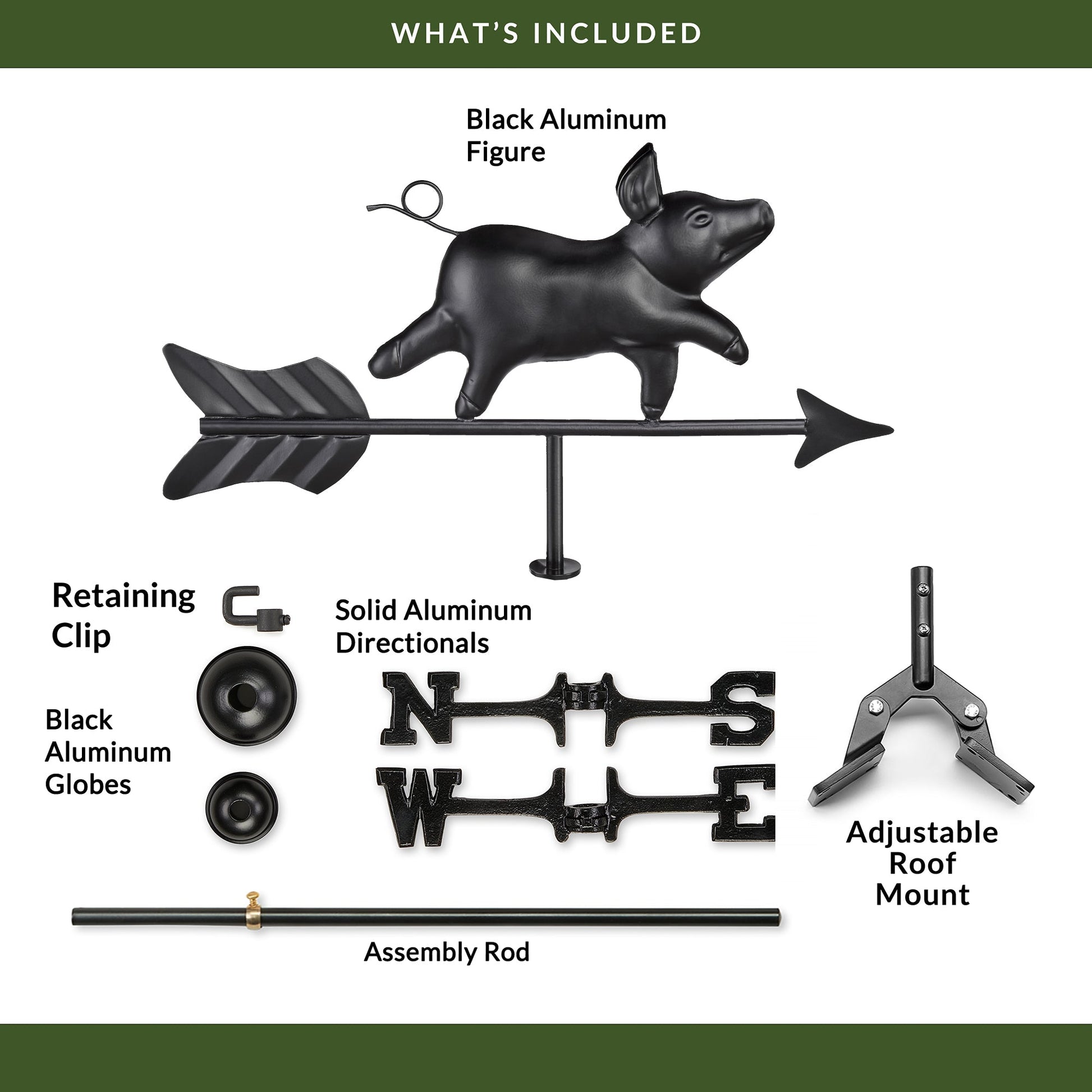 Black Aluminum Pig Cottage Weathervane - Good Directions
