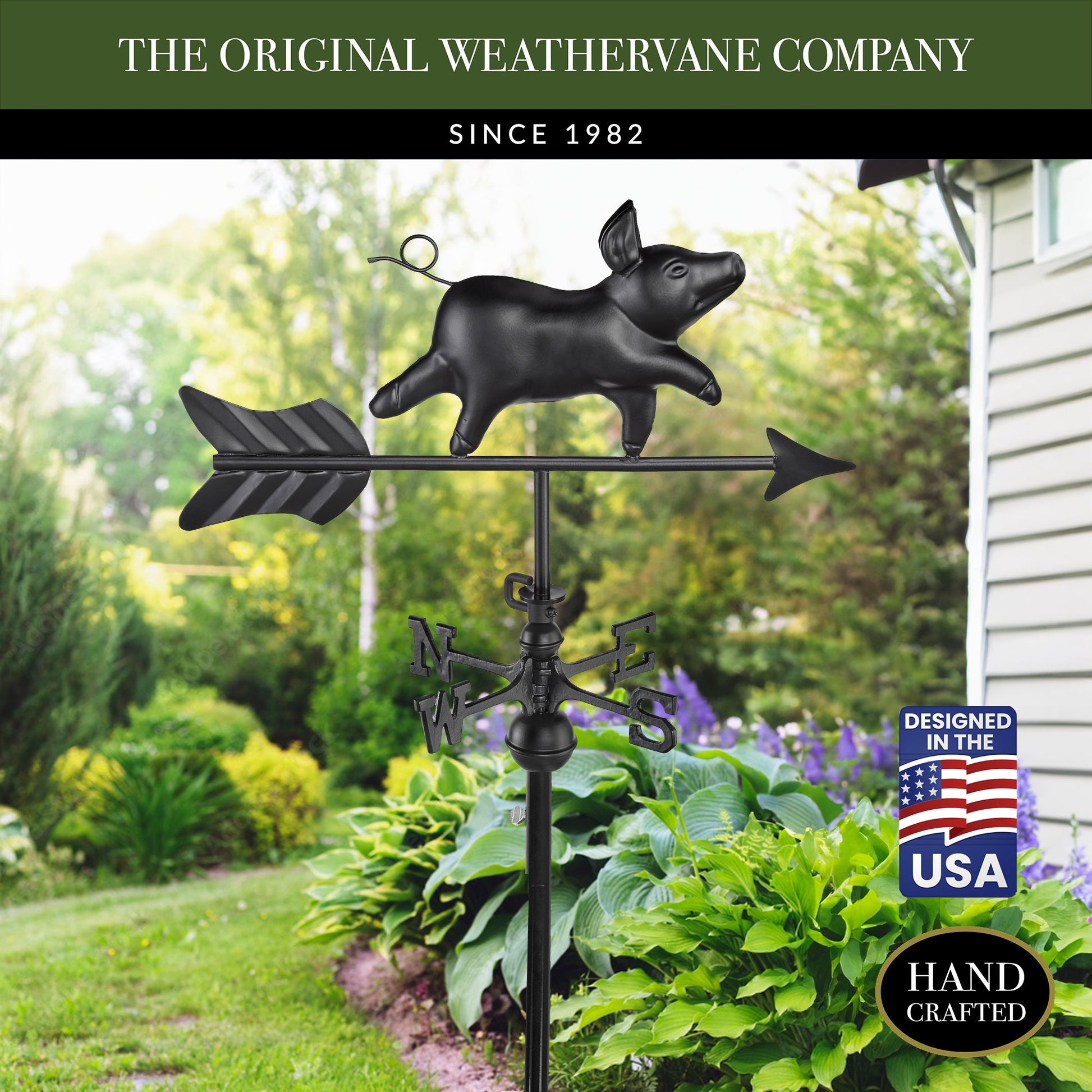 Black Aluminum Pig Garden Weathervane - Good Directions