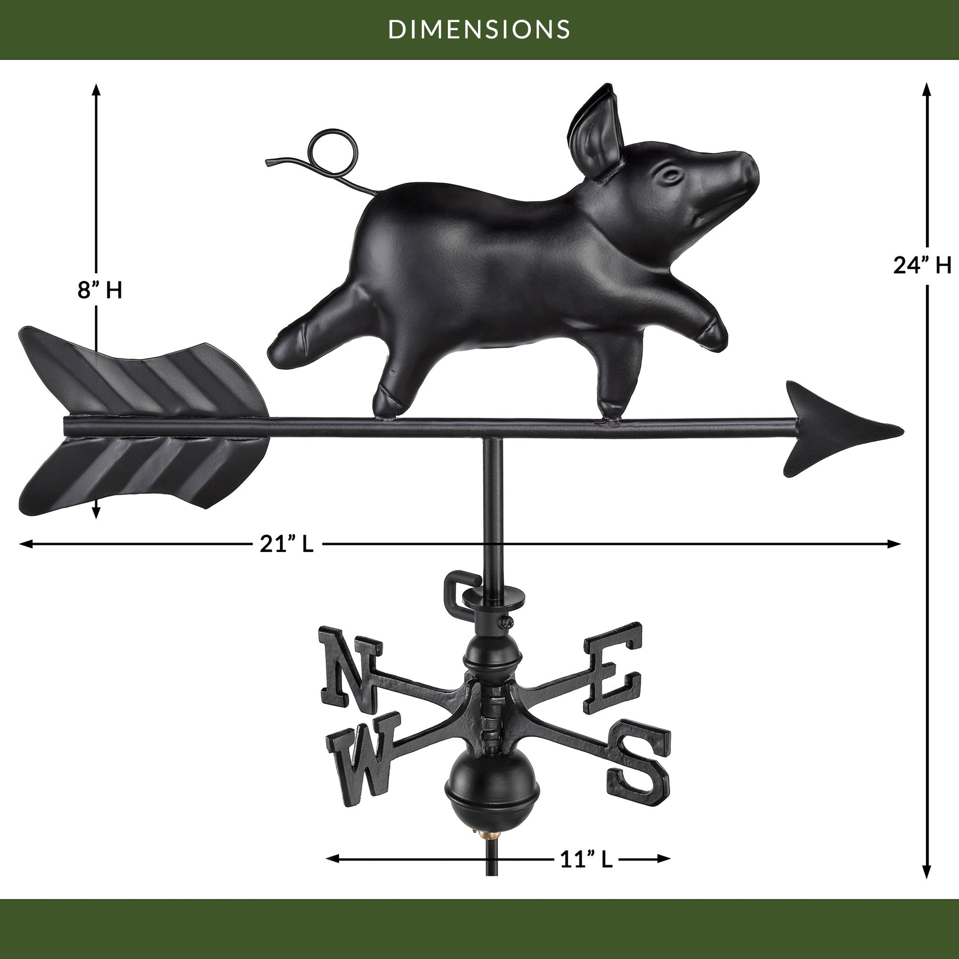Black Aluminum Pig Garden Weathervane - Good Directions
