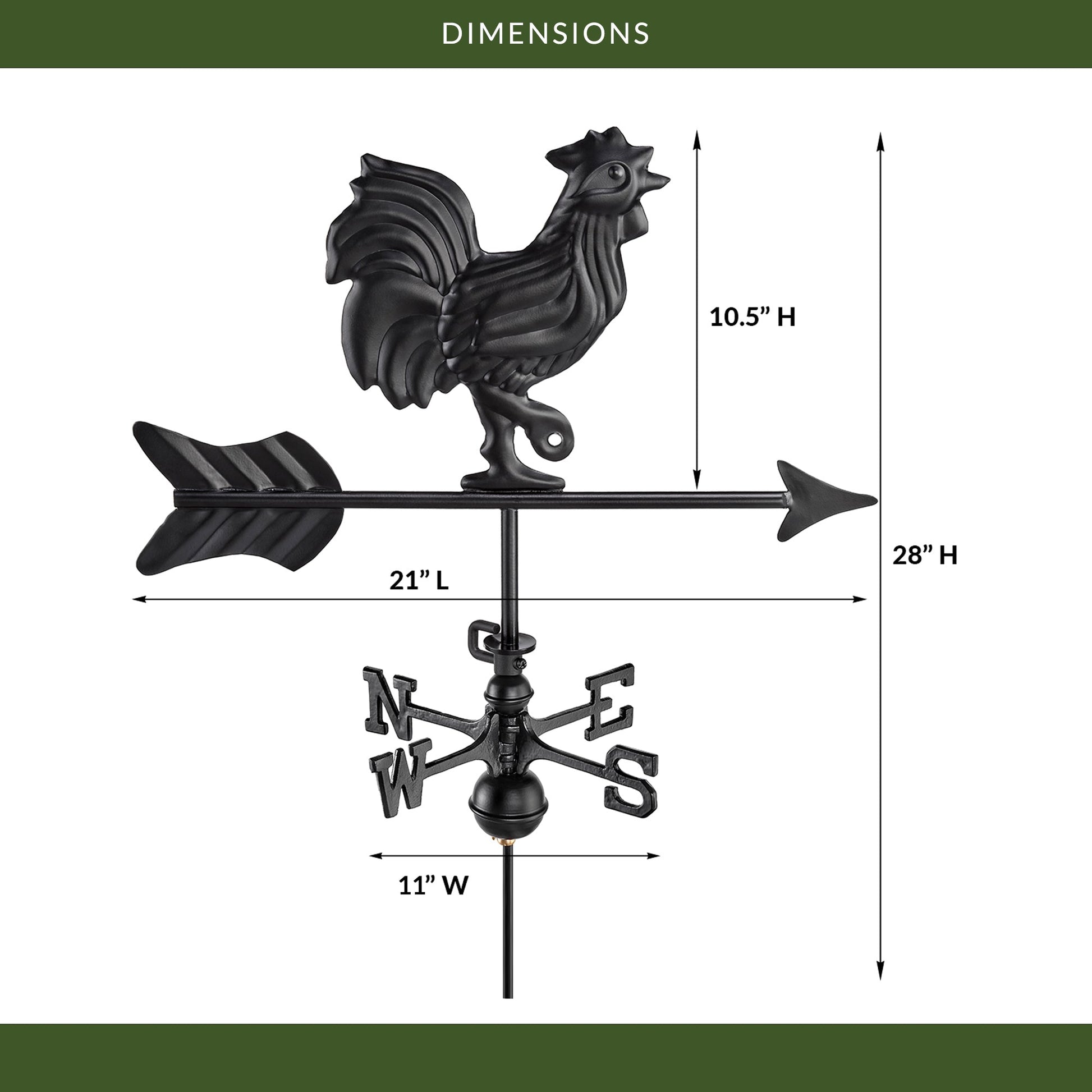 Black Aluminum Rooster Cottage Weathervane - Good Directions