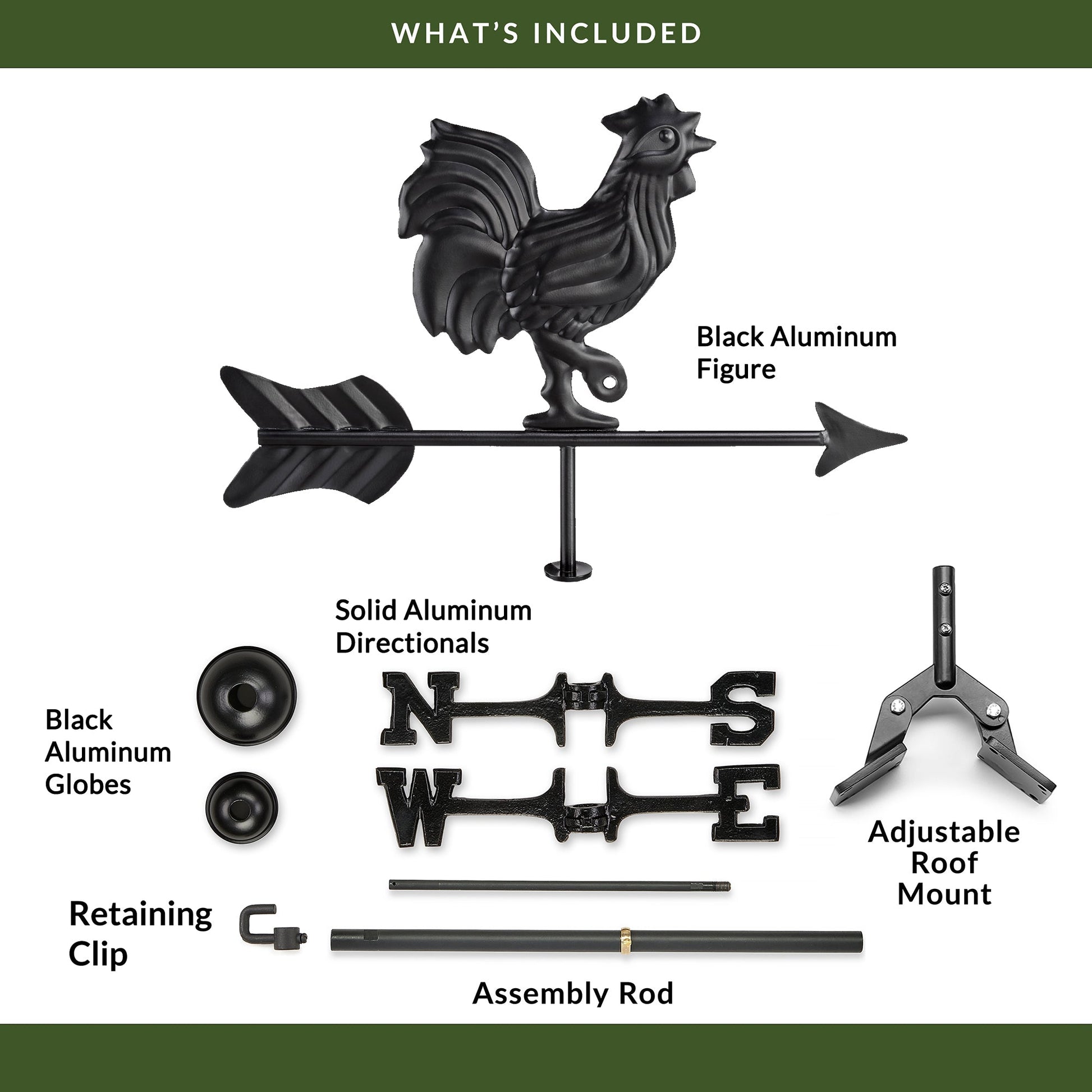 Black Aluminum Rooster Cottage Weathervane - Good Directions