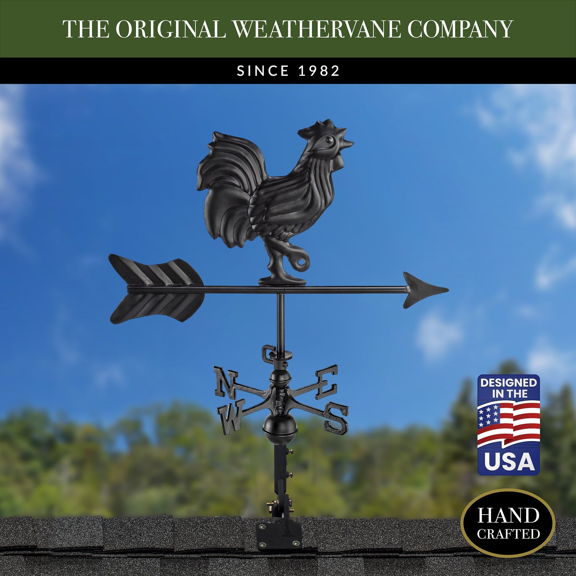 Black Aluminum Rooster Cottage Weathervane - Good Directions