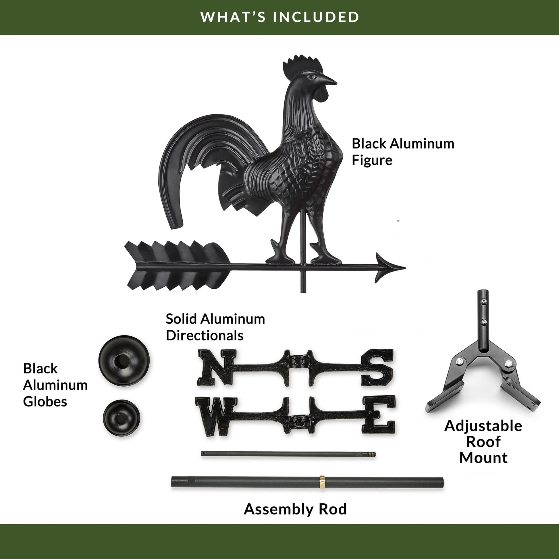 Black Aluminum Rooster Standard Weathervane - Good Directions