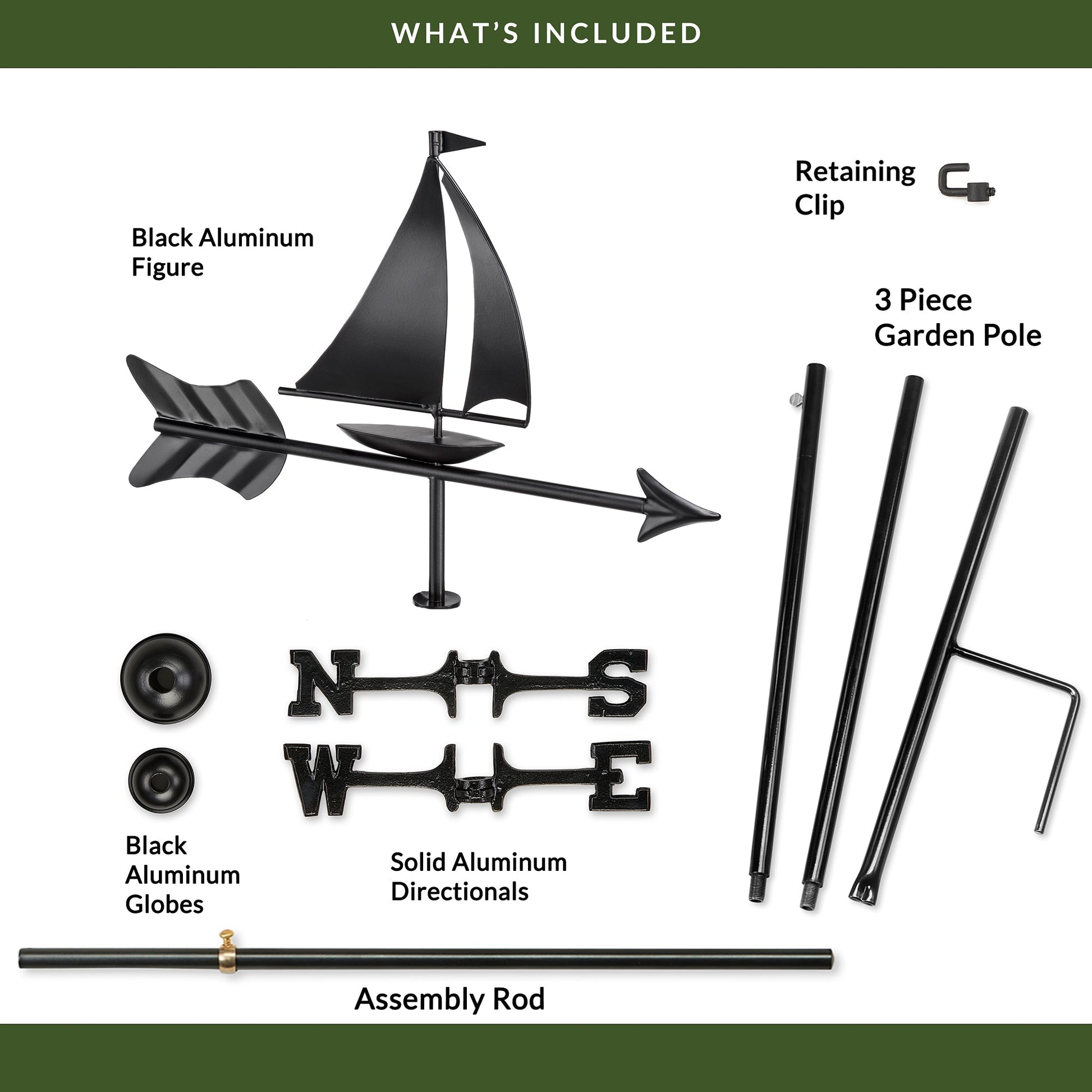 Black Aluminum Sailboat Garden Weathervane - Good Directions