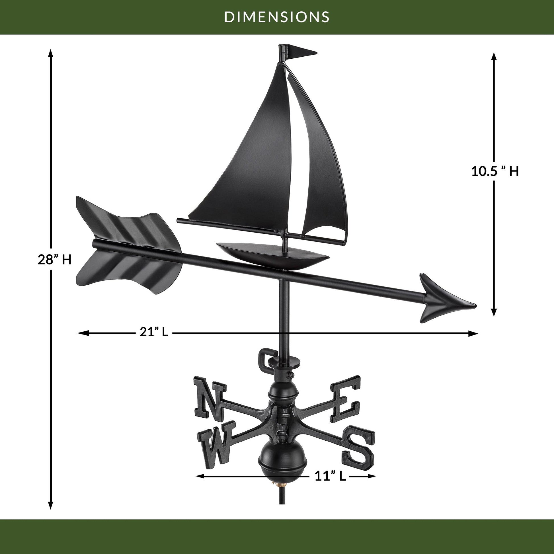 Black Aluminum Sailboat Garden Weathervane - Good Directions