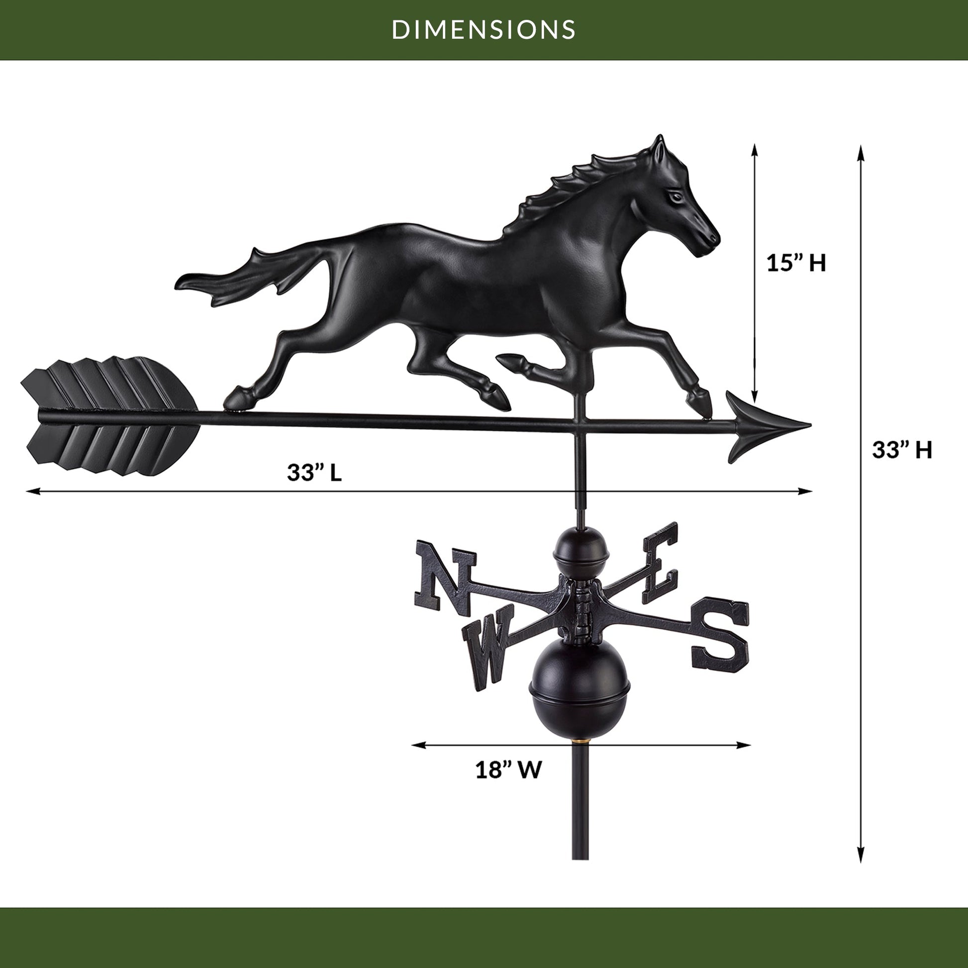 Black Aluminum Trotting Horse - Good Directions