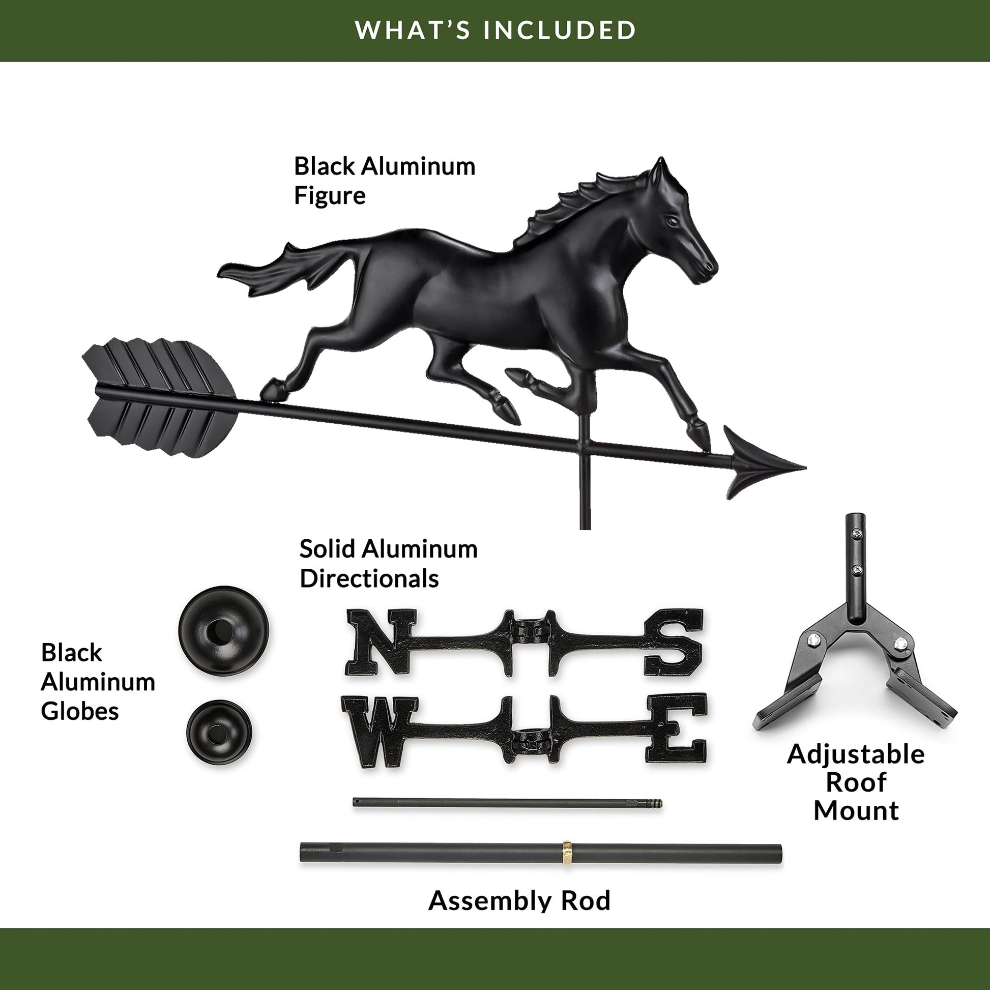 Black Aluminum Trotting Horse - Good Directions