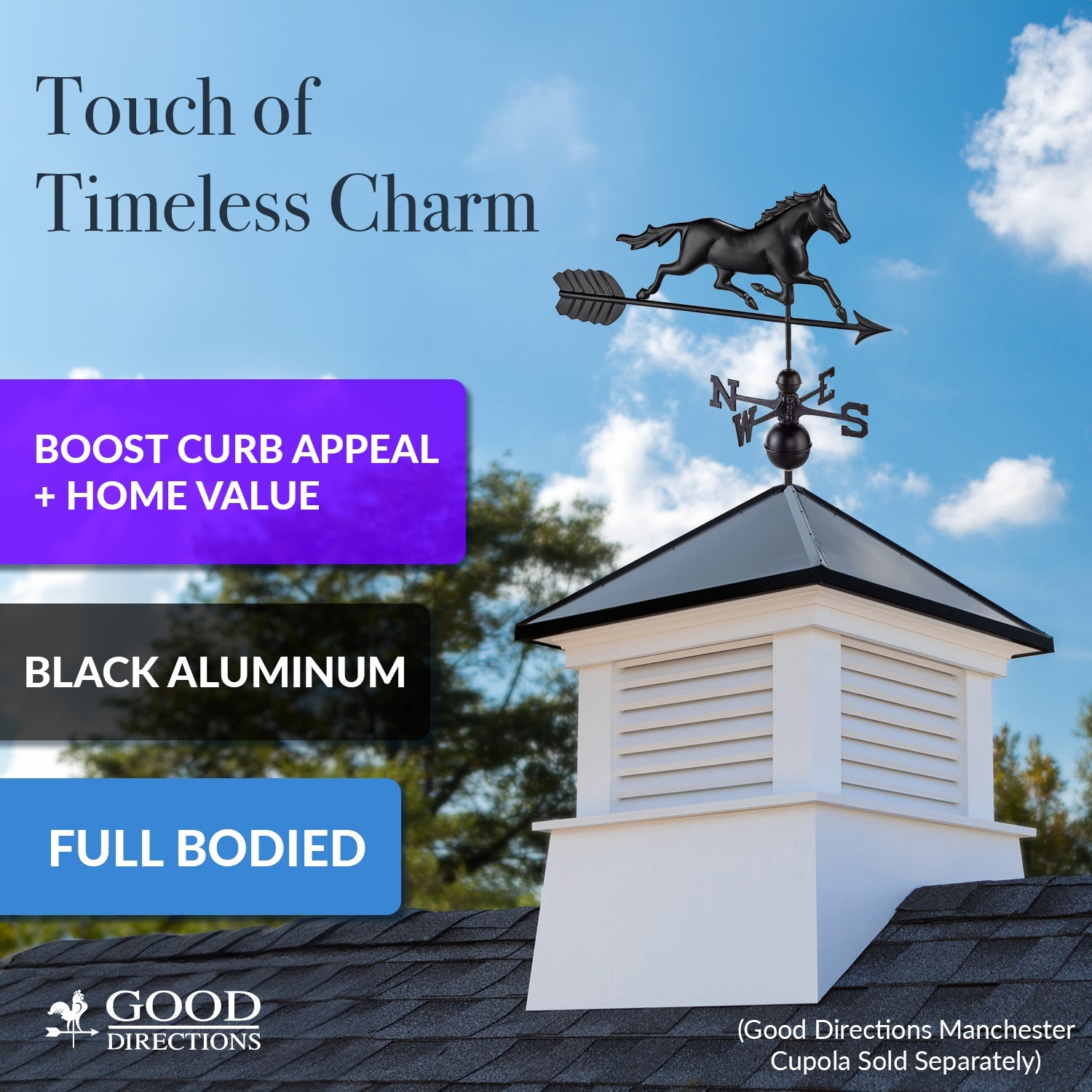 Black Aluminum Trotting Horse Standard Weathervane - Good Directions