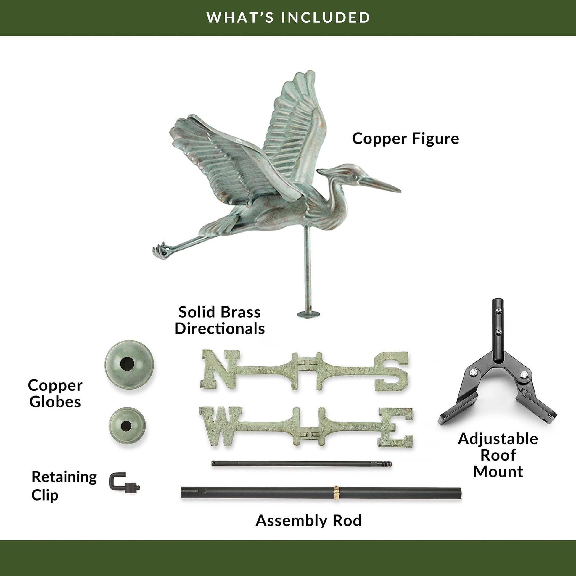 Blue Heron Weathervane - Blue Verde Copper - Good Directions