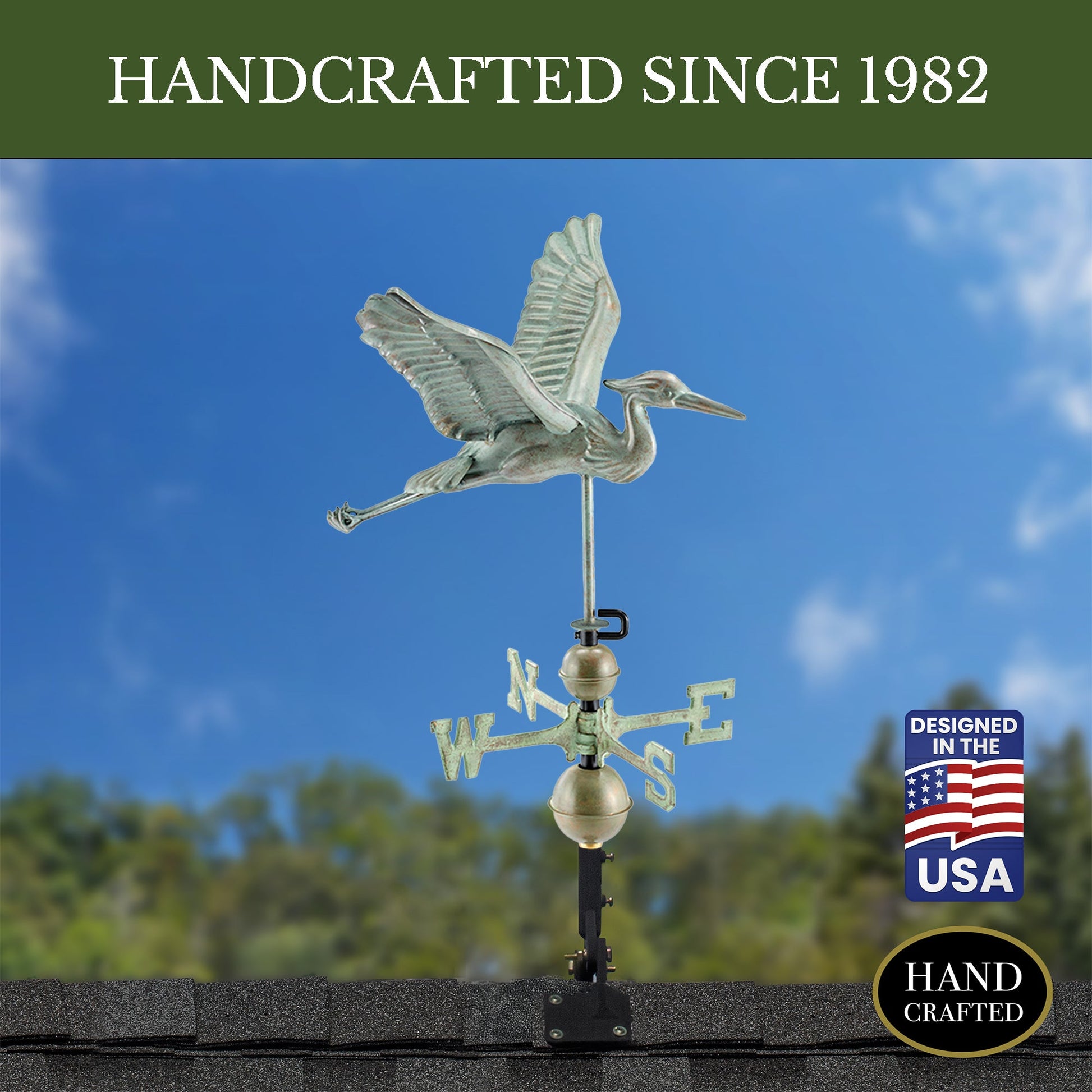 Blue Heron Weathervane - Blue Verde Copper - Good Directions