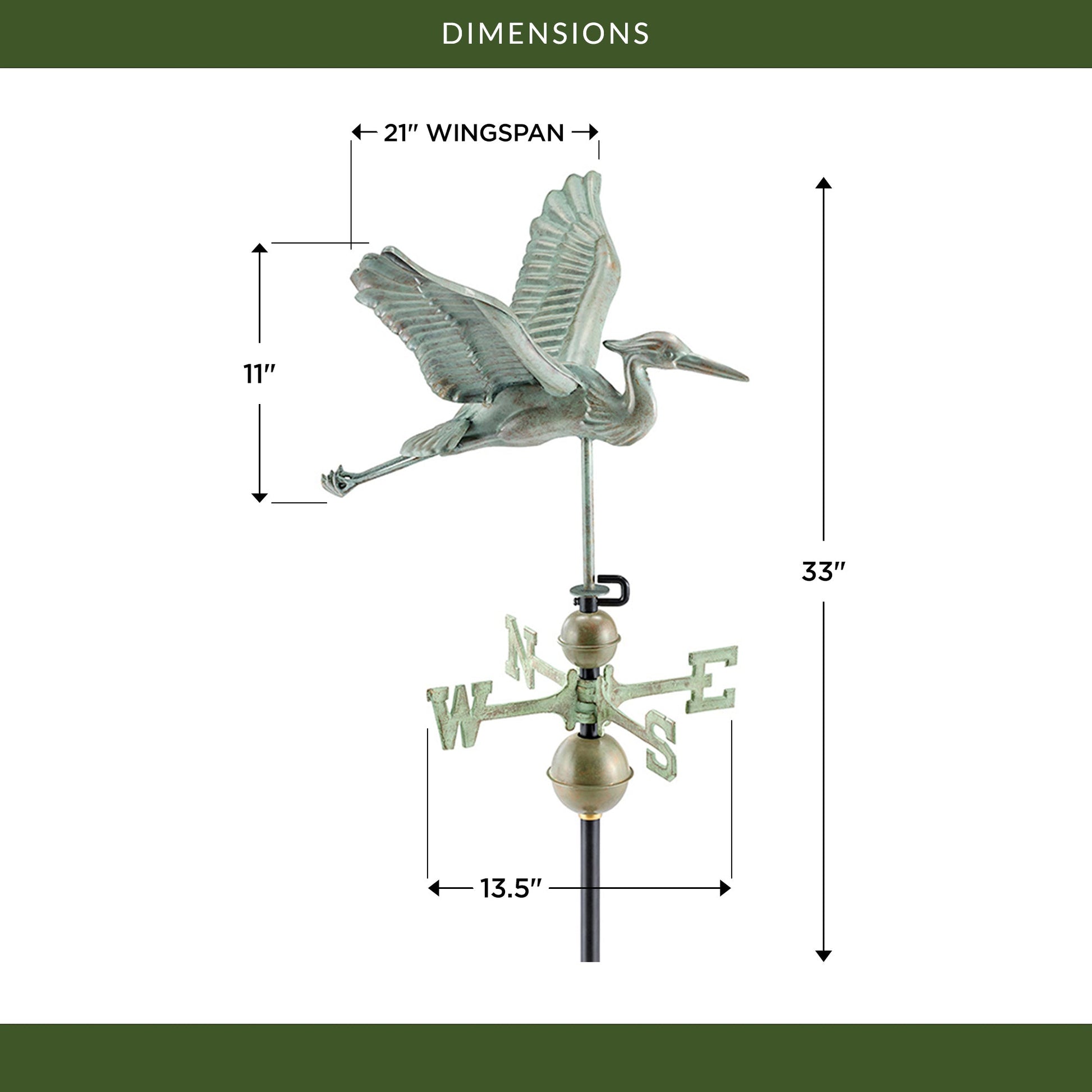 Blue Heron Weathervane - Blue Verde Copper - Good Directions