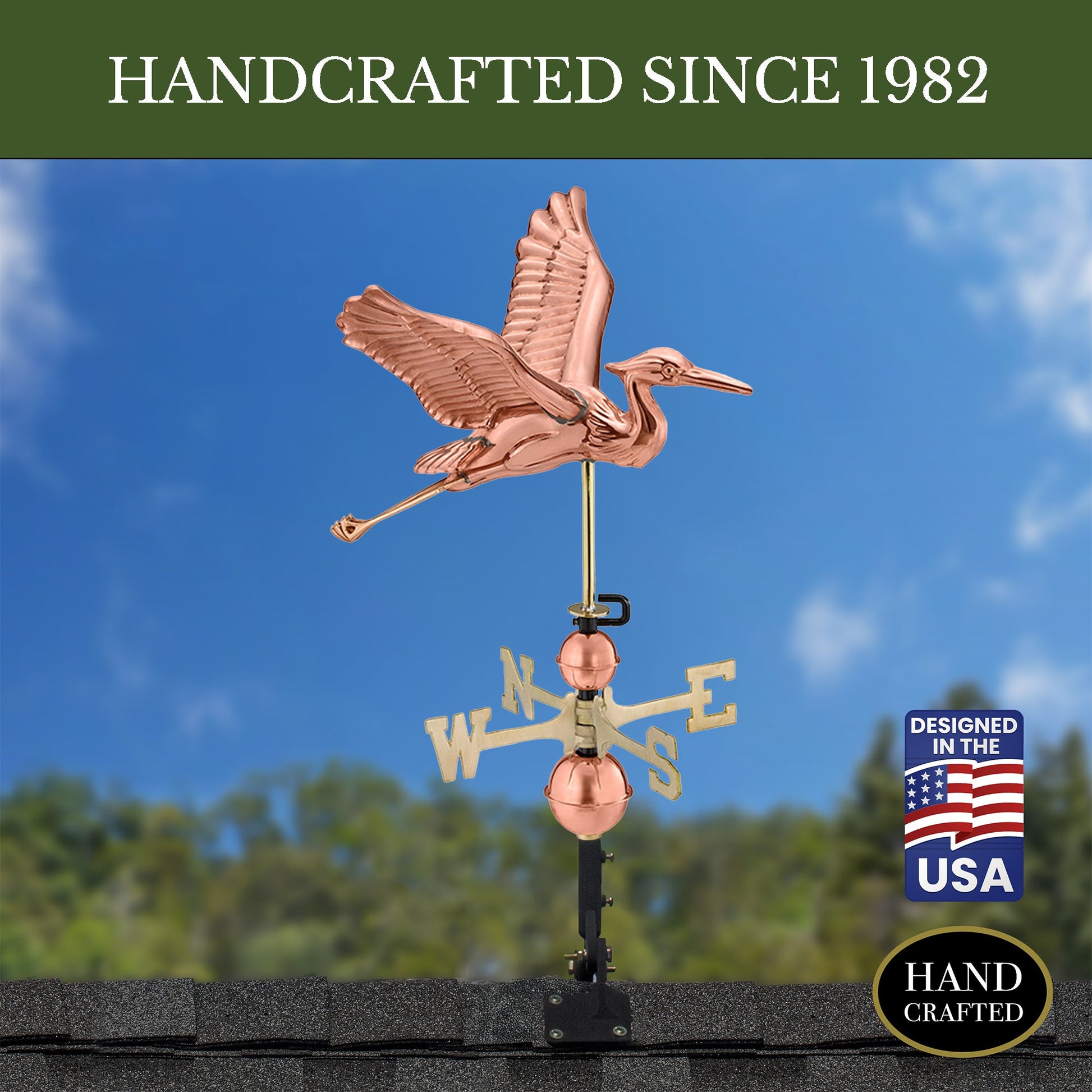 Blue Heron Weathervane - Pure Copper - Good Directions