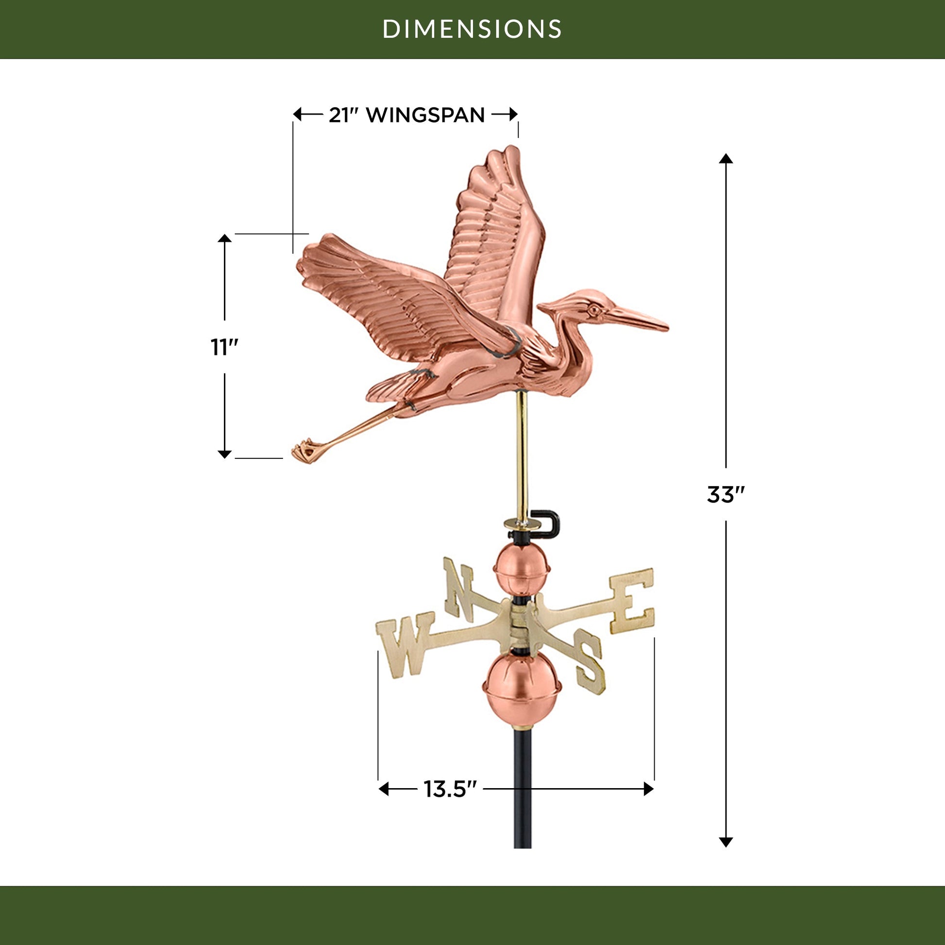 Blue Heron Weathervane - Pure Copper - Good Directions