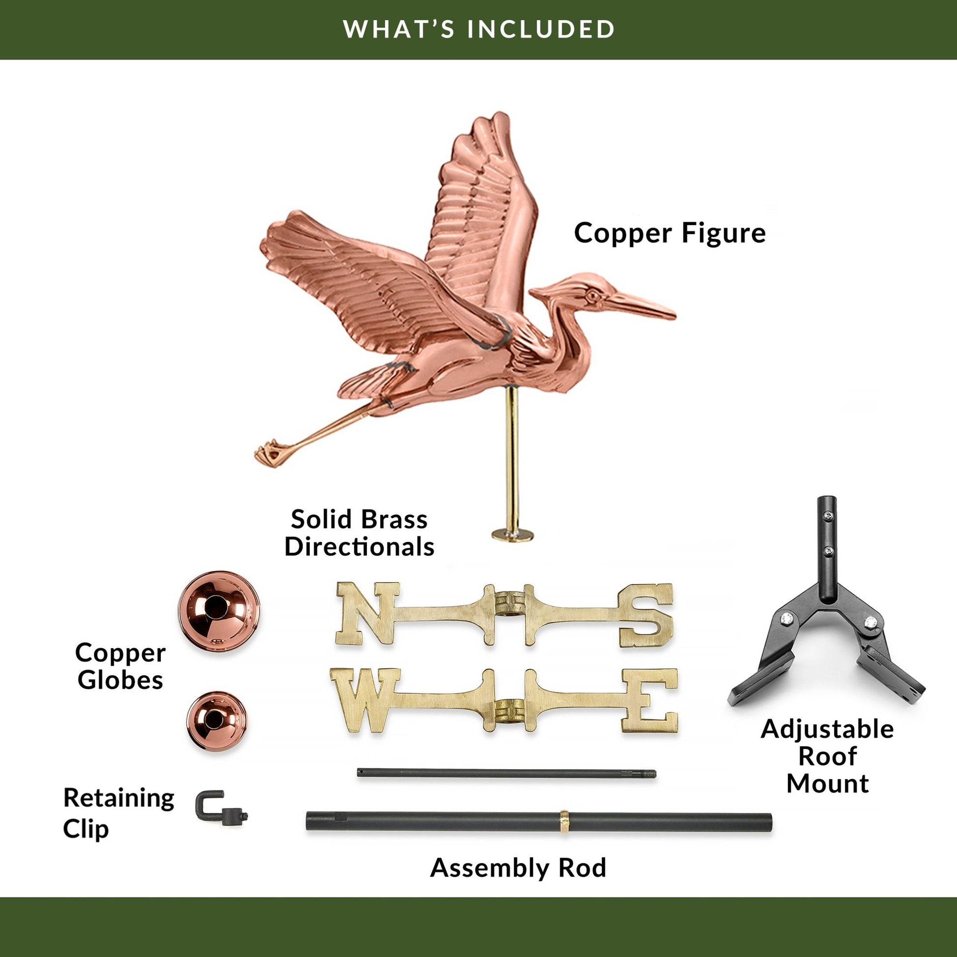 Blue Heron Weathervane - Pure Copper - Good Directions