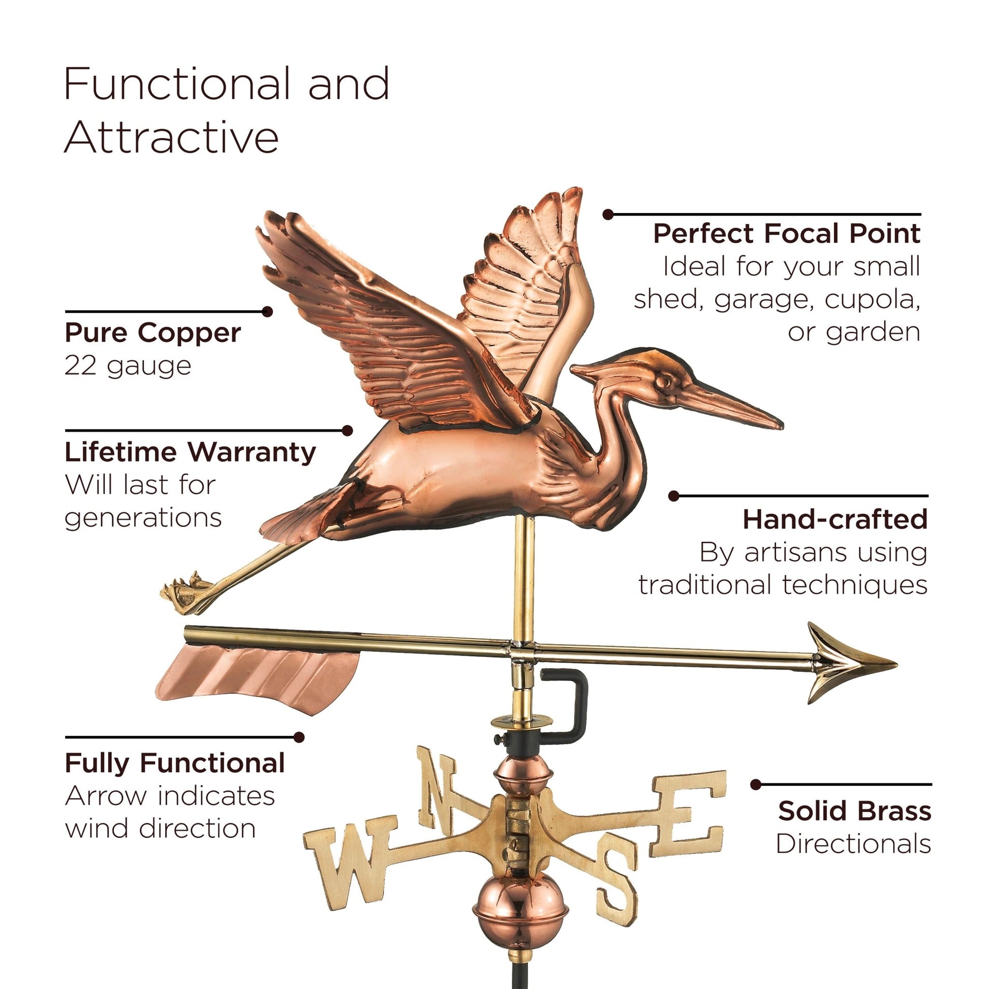 Blue Heron with Arrow Garden Weathervane - Good Directions