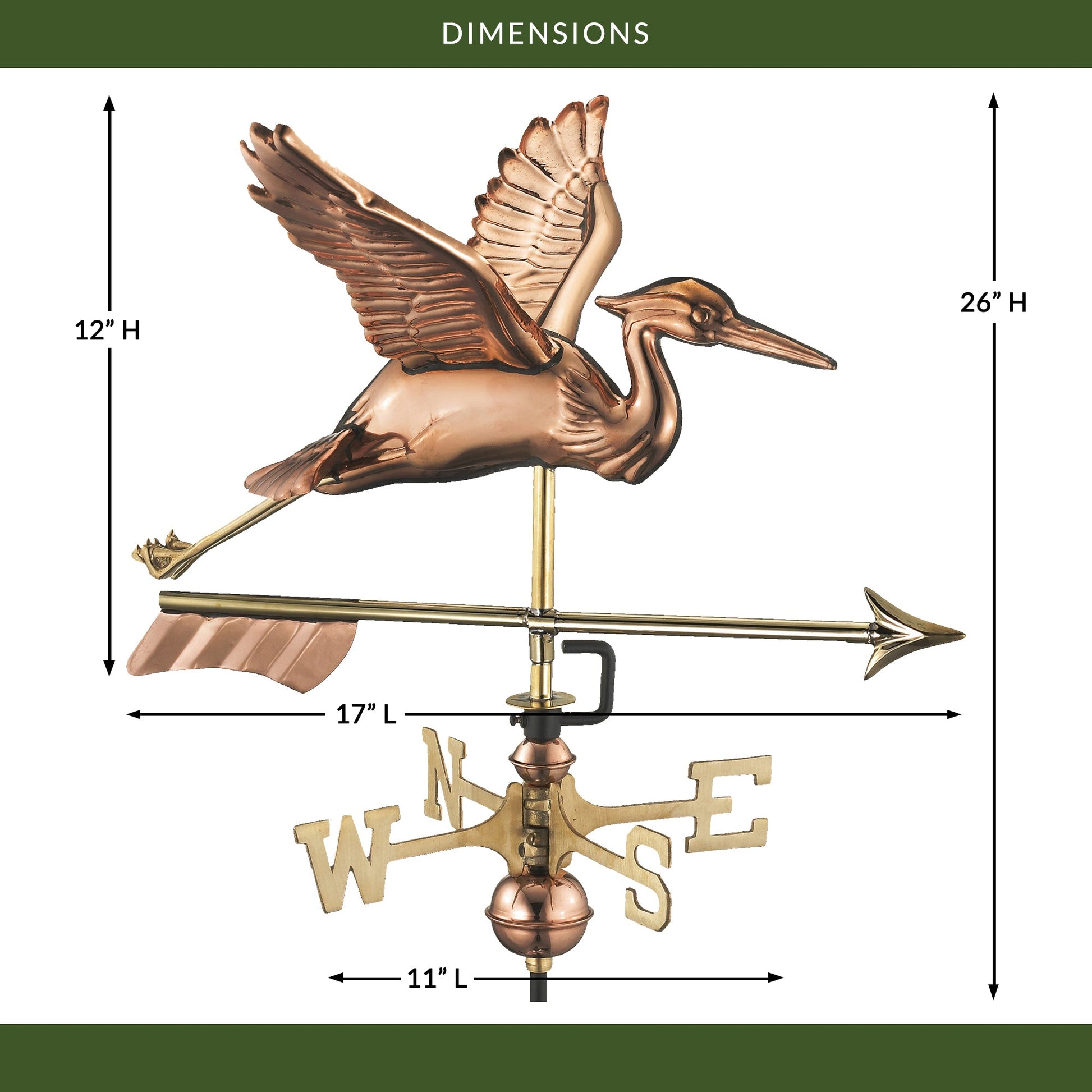 Blue Heron with Arrow Garden Weathervane - Good Directions