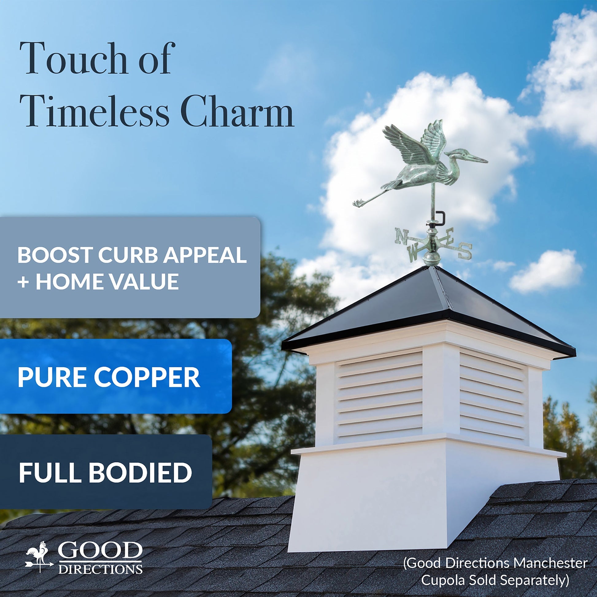 Blue Verde Blue Heron Cottage Weathervane - Good Directions