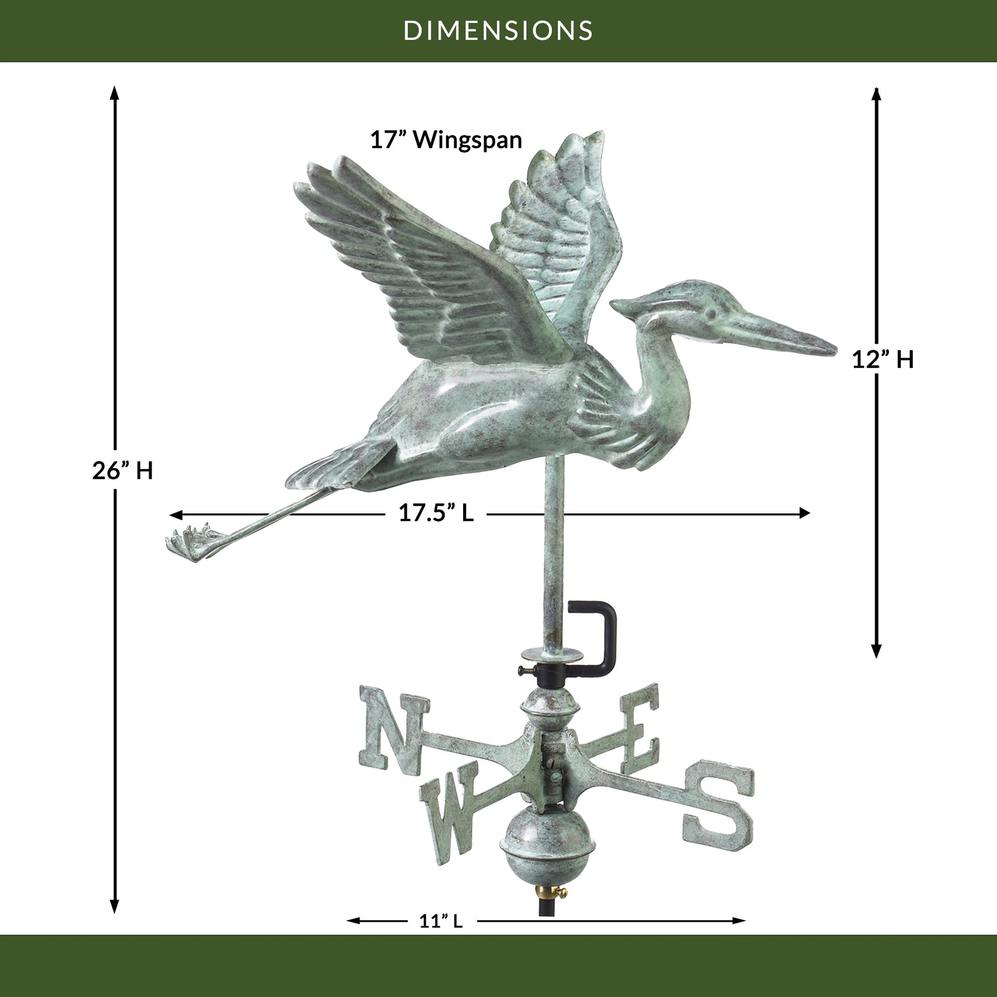 Blue Verde Blue Heron Cottage Weathervane - Good Directions