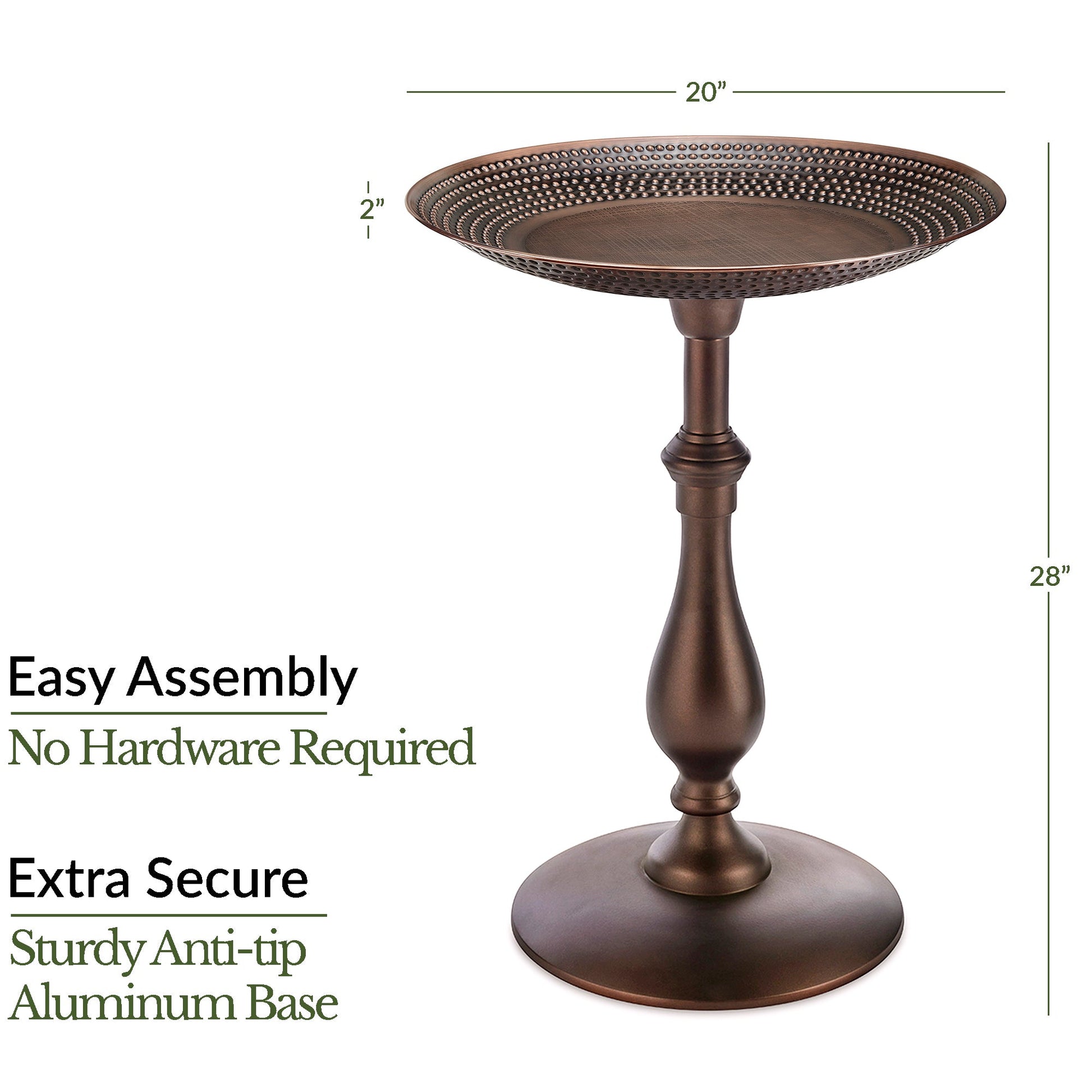 Classic Birdbath Pedestal with Beaded Copper Basin, 18"D - Bronze Finish - Good Directions