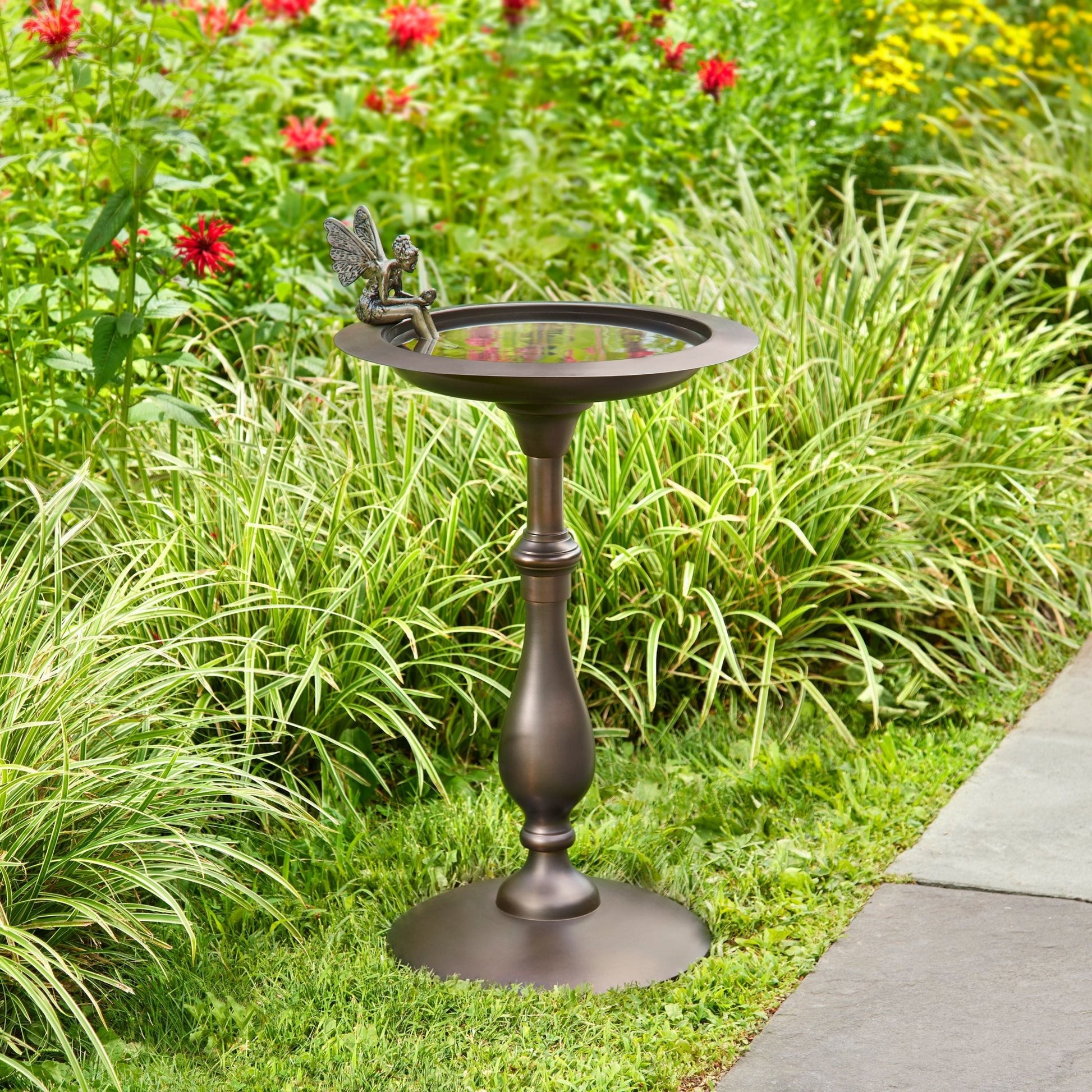 Classic Bronze Bird Bath Pedestal with Fairy - Good Directions