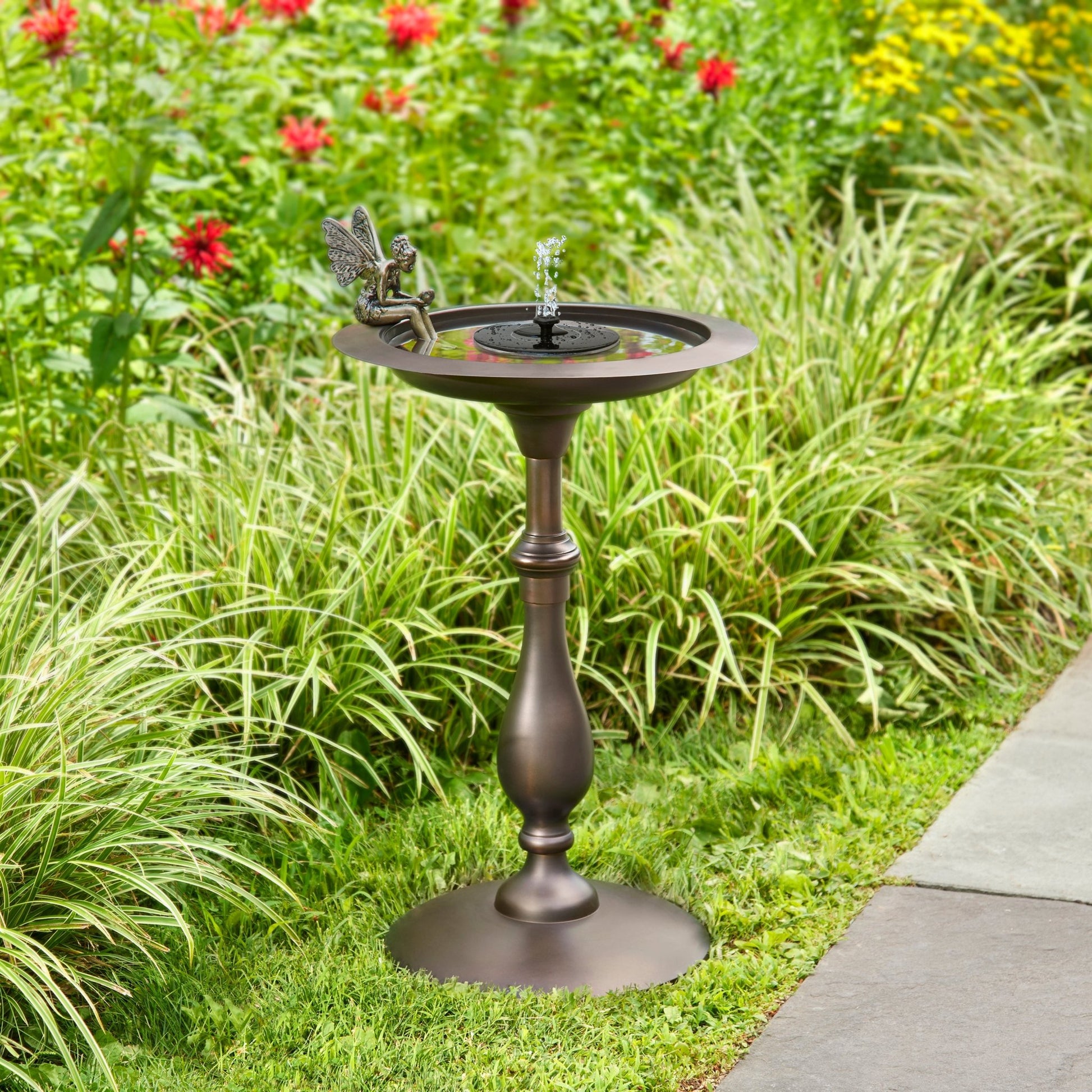 Classic Bronze Bird Bath Pedestal with Fairy - Good Directions