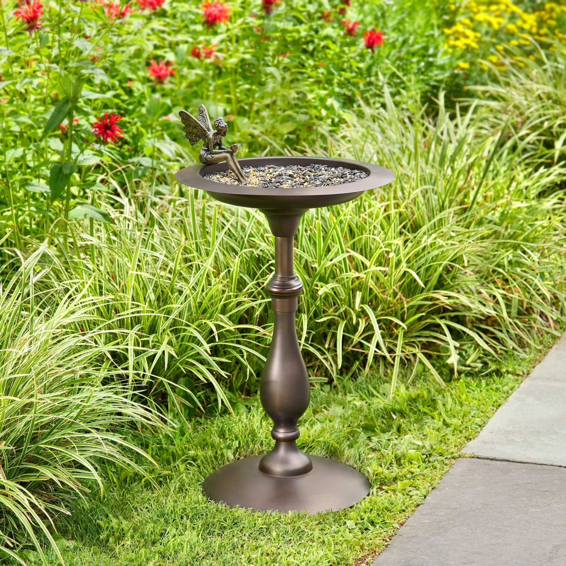 Classic Bronze Bird Bath Pedestal with Fairy - Good Directions