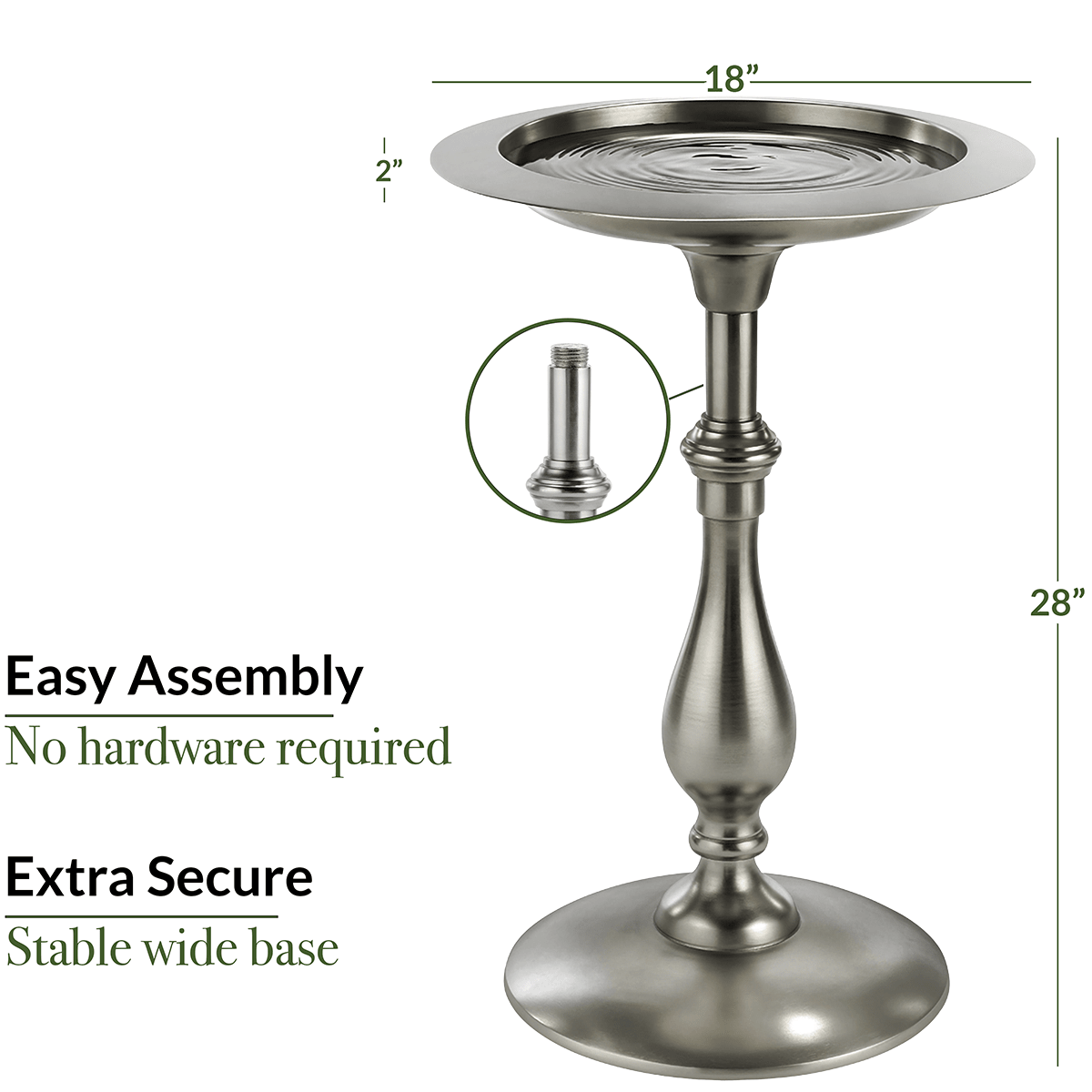 Classic Pewter Bird Bath Pedestal - Good Directions