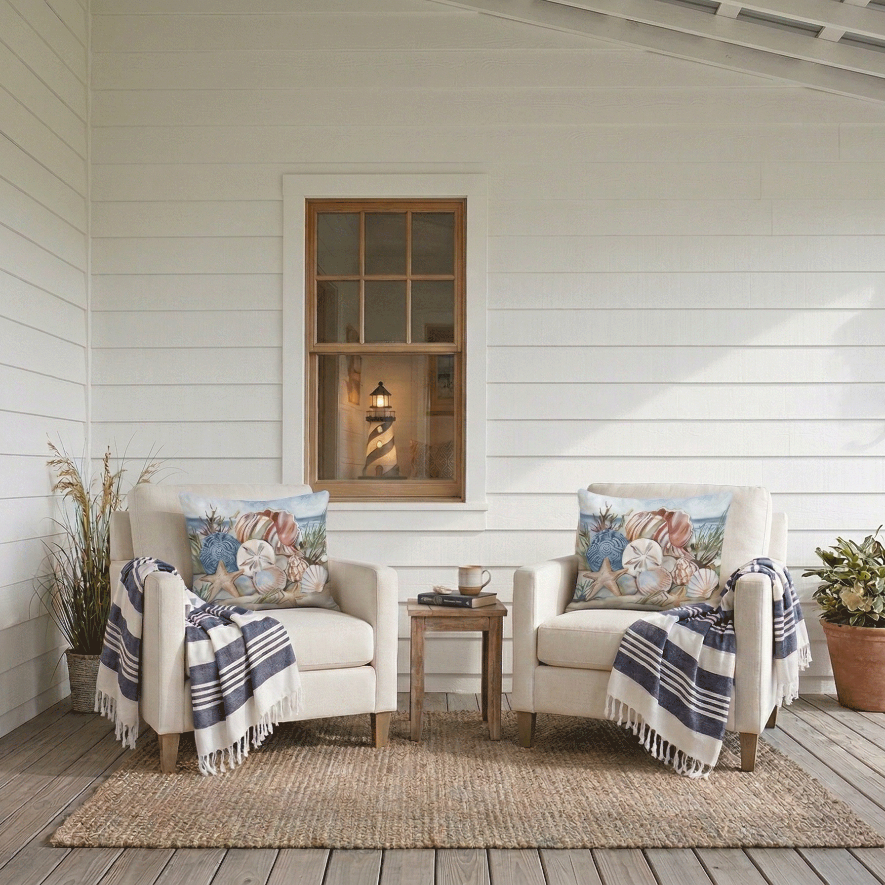 Coastal Shells Decorative Pillow - Indoor & Outdoor Accent - Good Directions