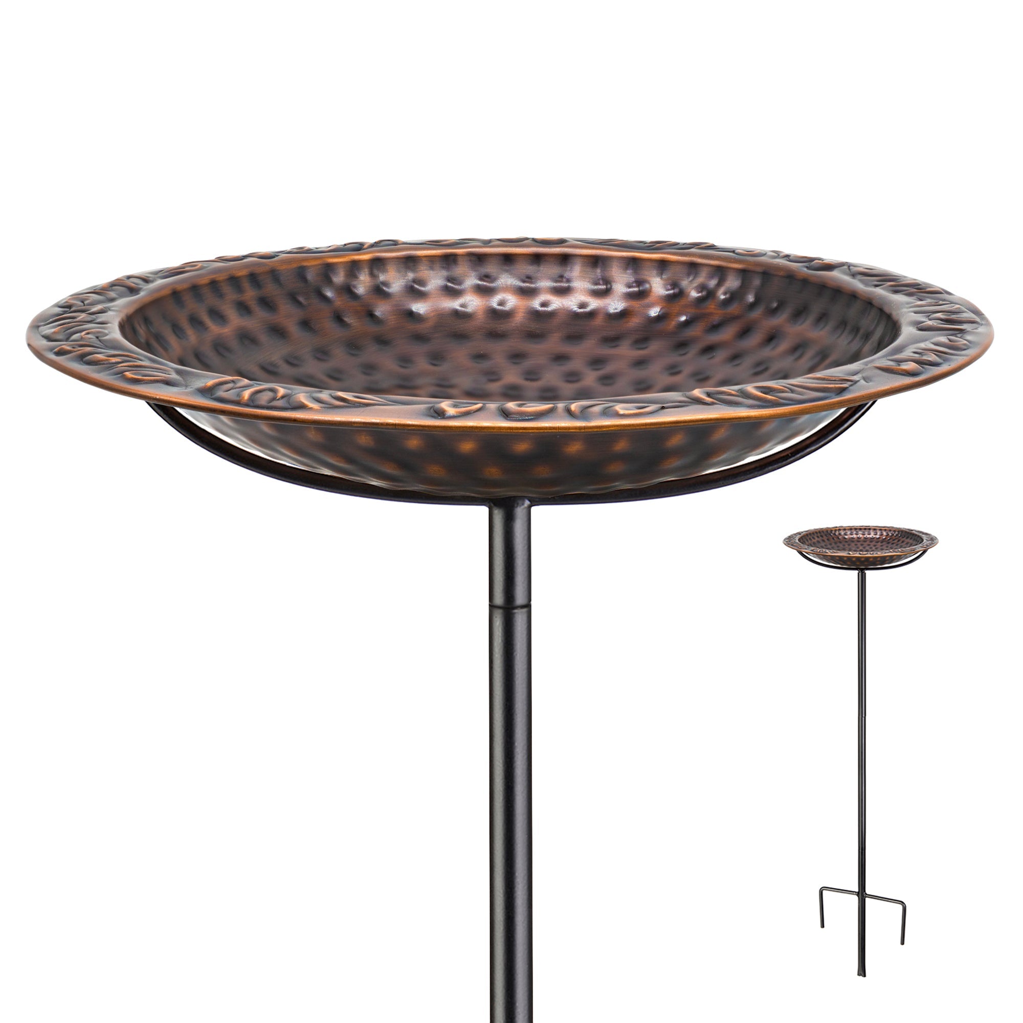 Copper Birdbath with Garden Pole, 13.5"D - Bronze Finish - Good Directions