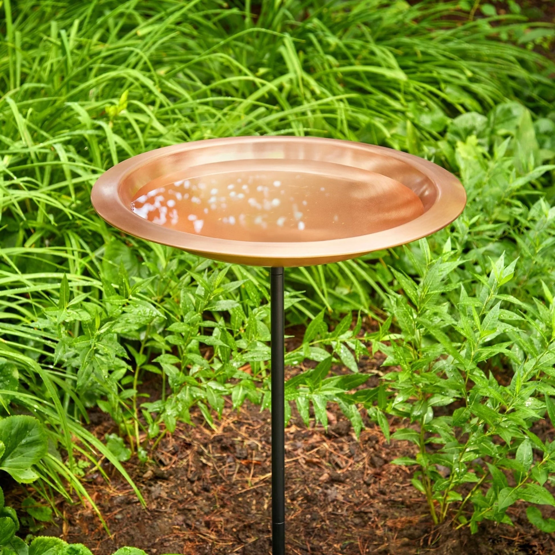 Copper Birdbath with Garden Pole, 18”D – Matte Finish - Good Directions