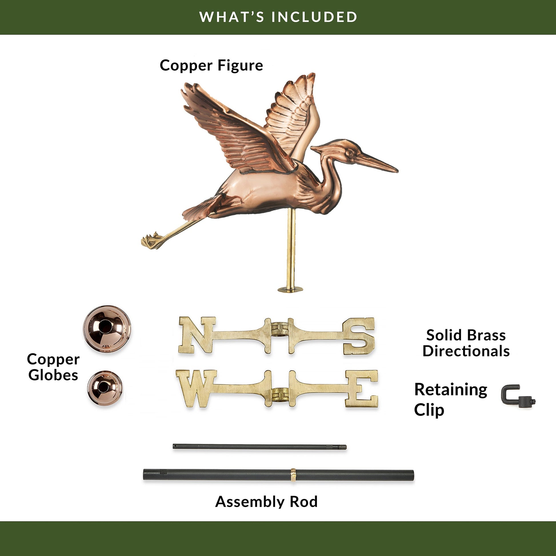 Copper Blue Heron Cottage Weathervane - Good Directions