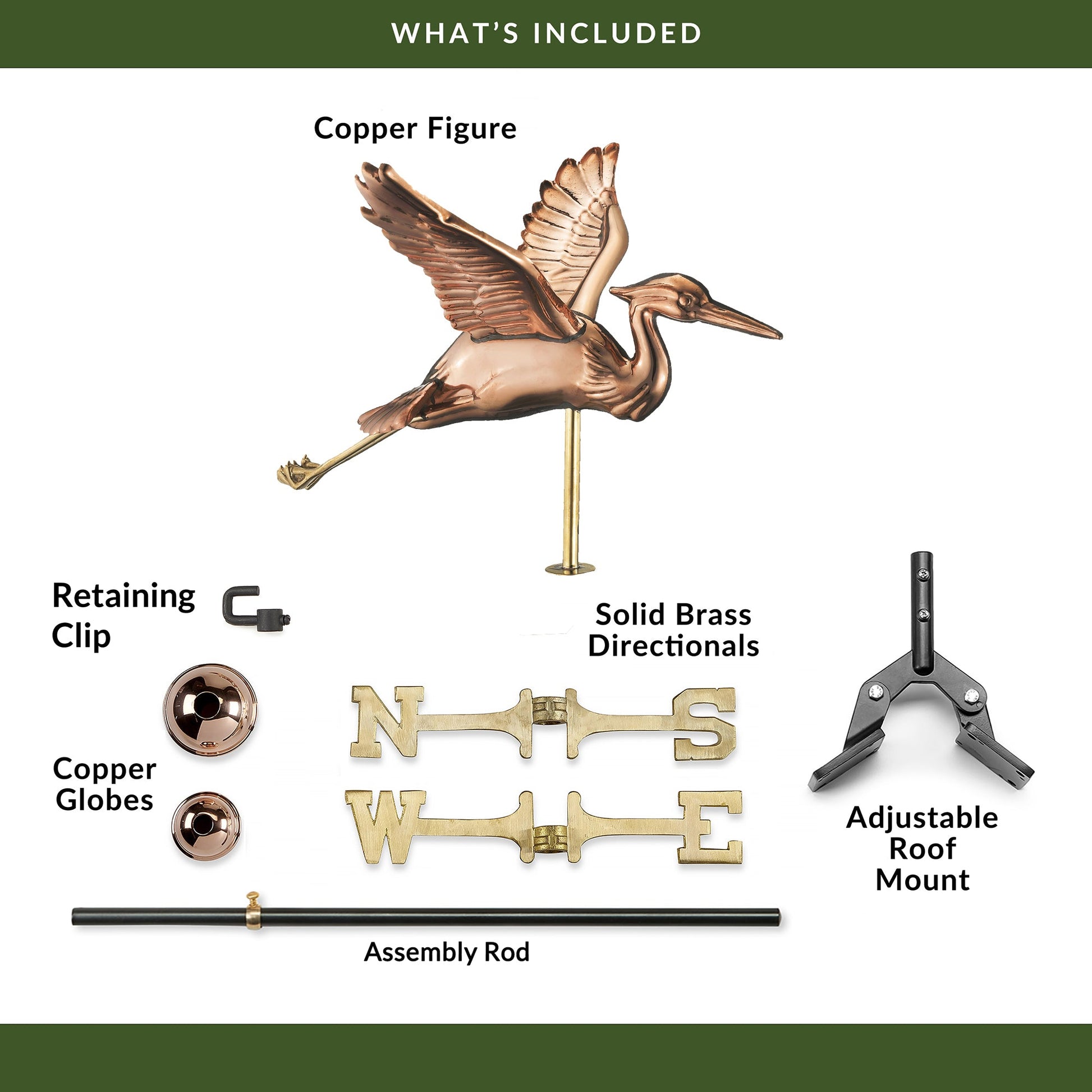 Copper Blue Heron Cottage Weathervane - Good Directions